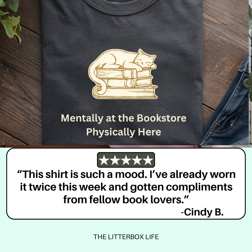 Mentally at the Bookstore Book Lover Cat T-Shirt