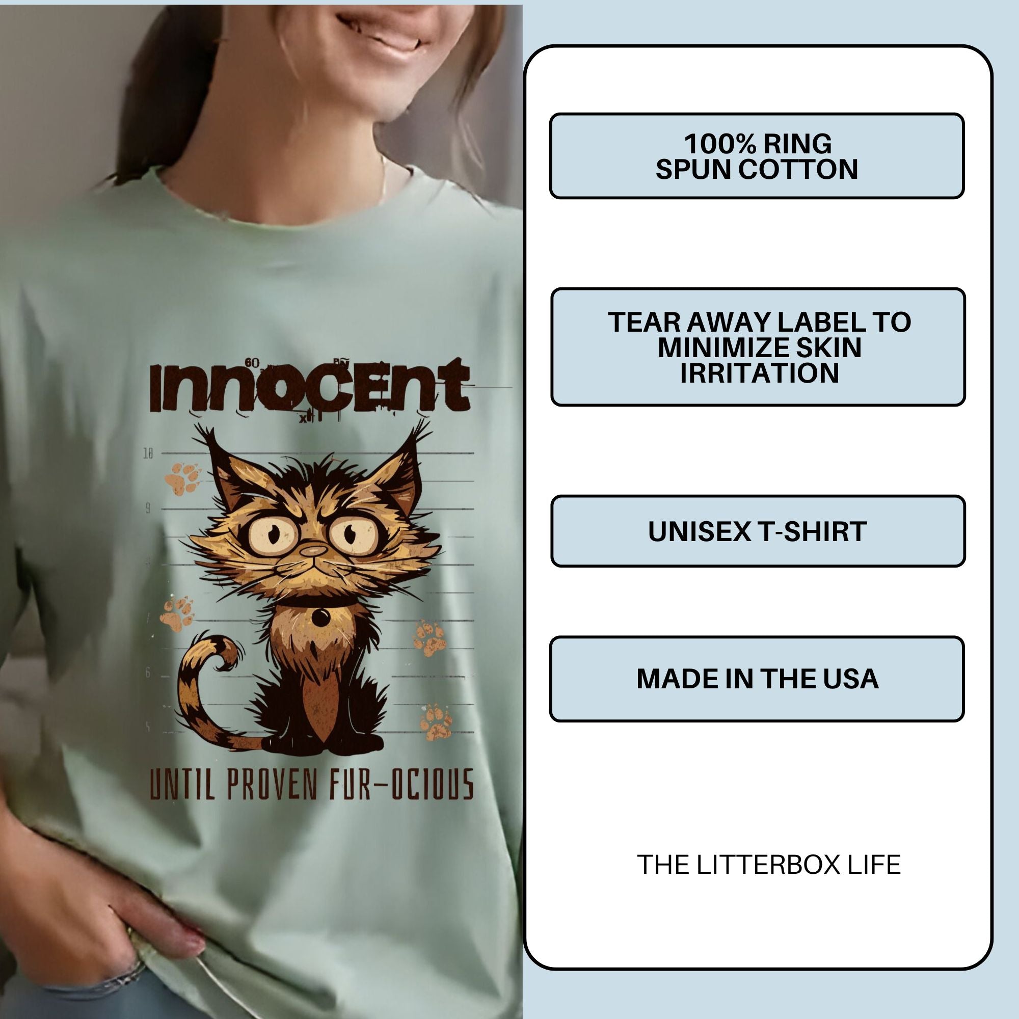 Innocent Until Proven Fur-ocious Funny Cat T-Shirt