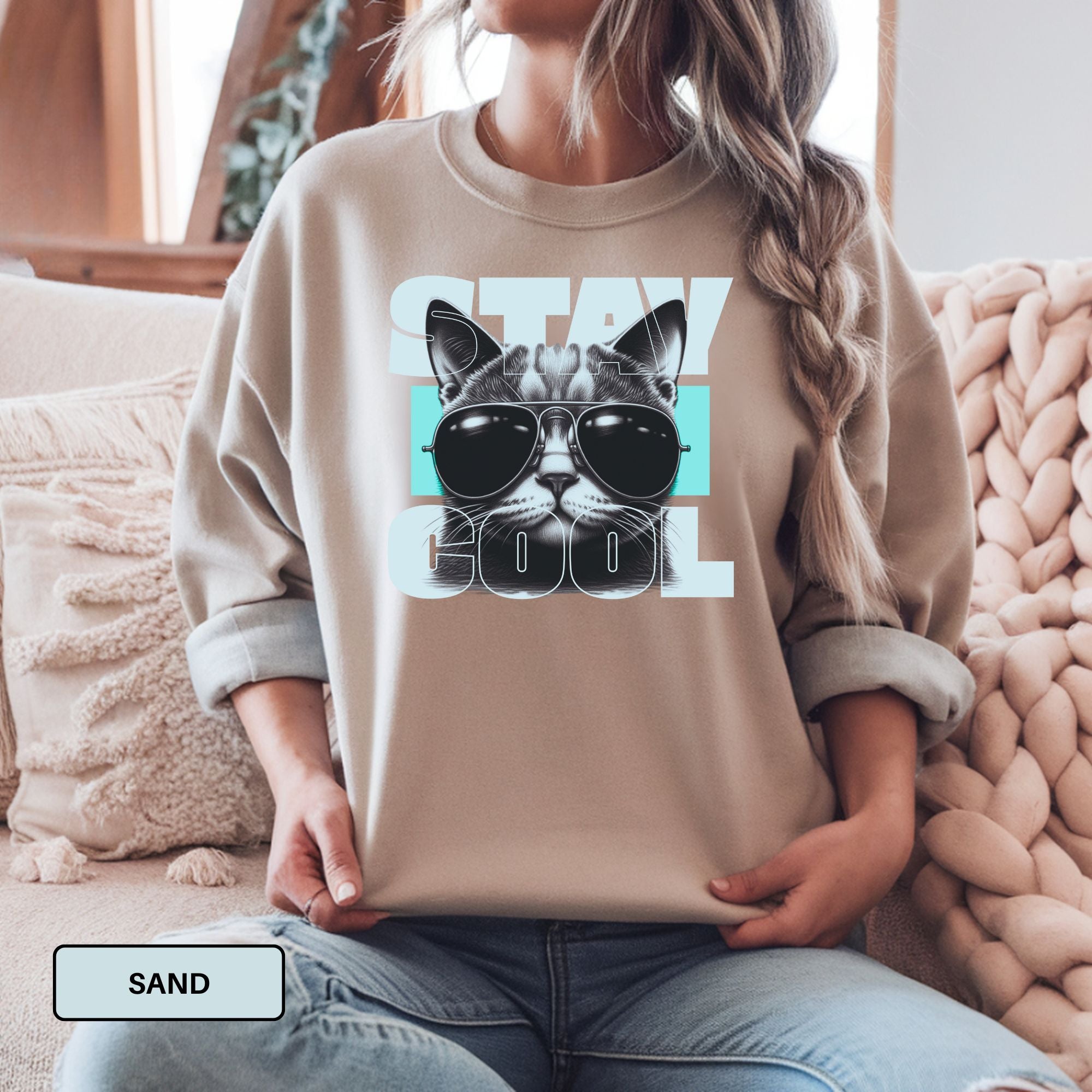 Stay Cool Graphic Cat Sweatshirt