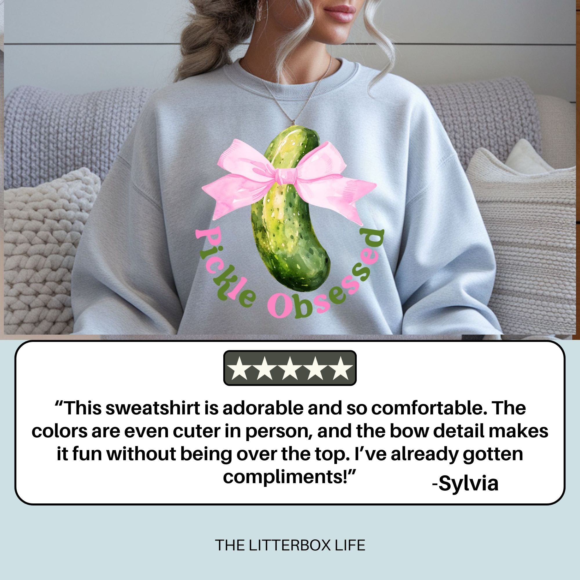 Pickle Obsessed Bow Sweatshirt – Cute Food Graphic Crewneck