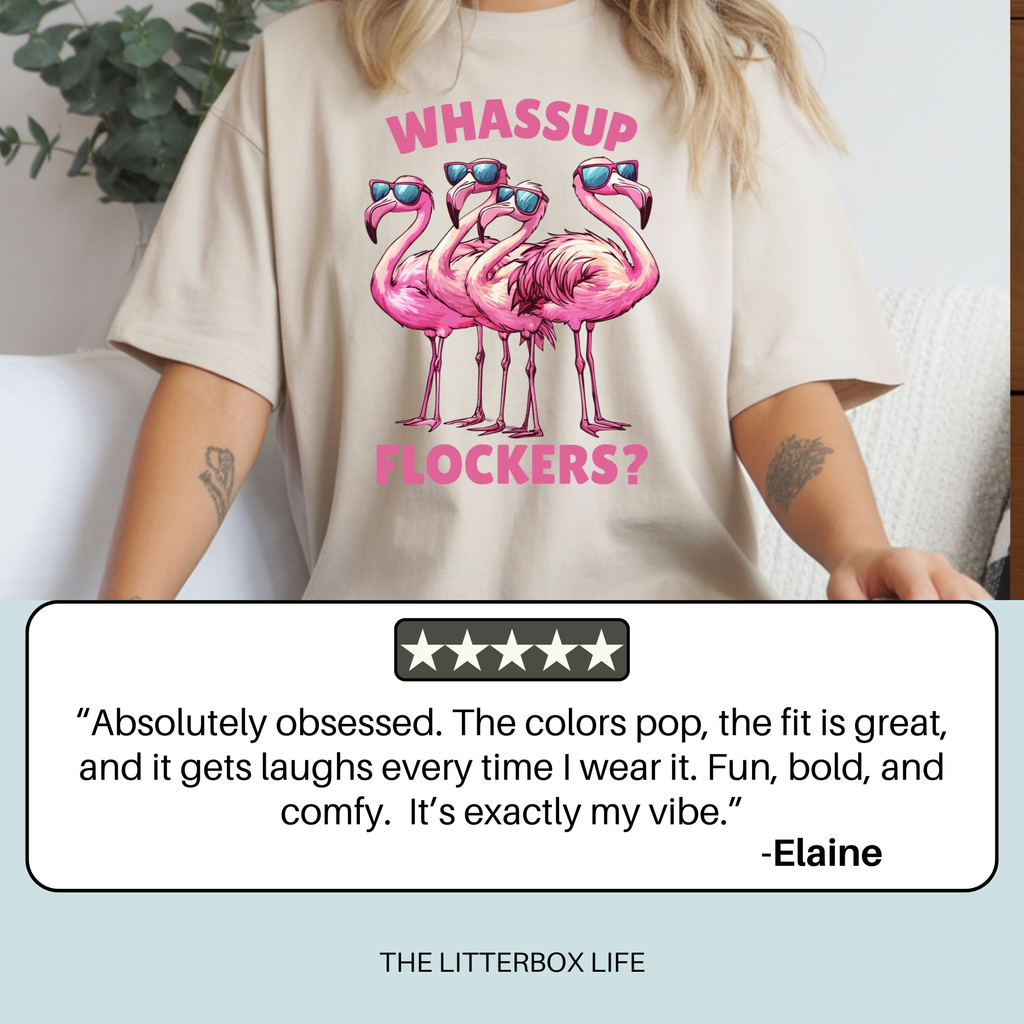 Whassup Flockers – Funny Flamingo Graphic Tee