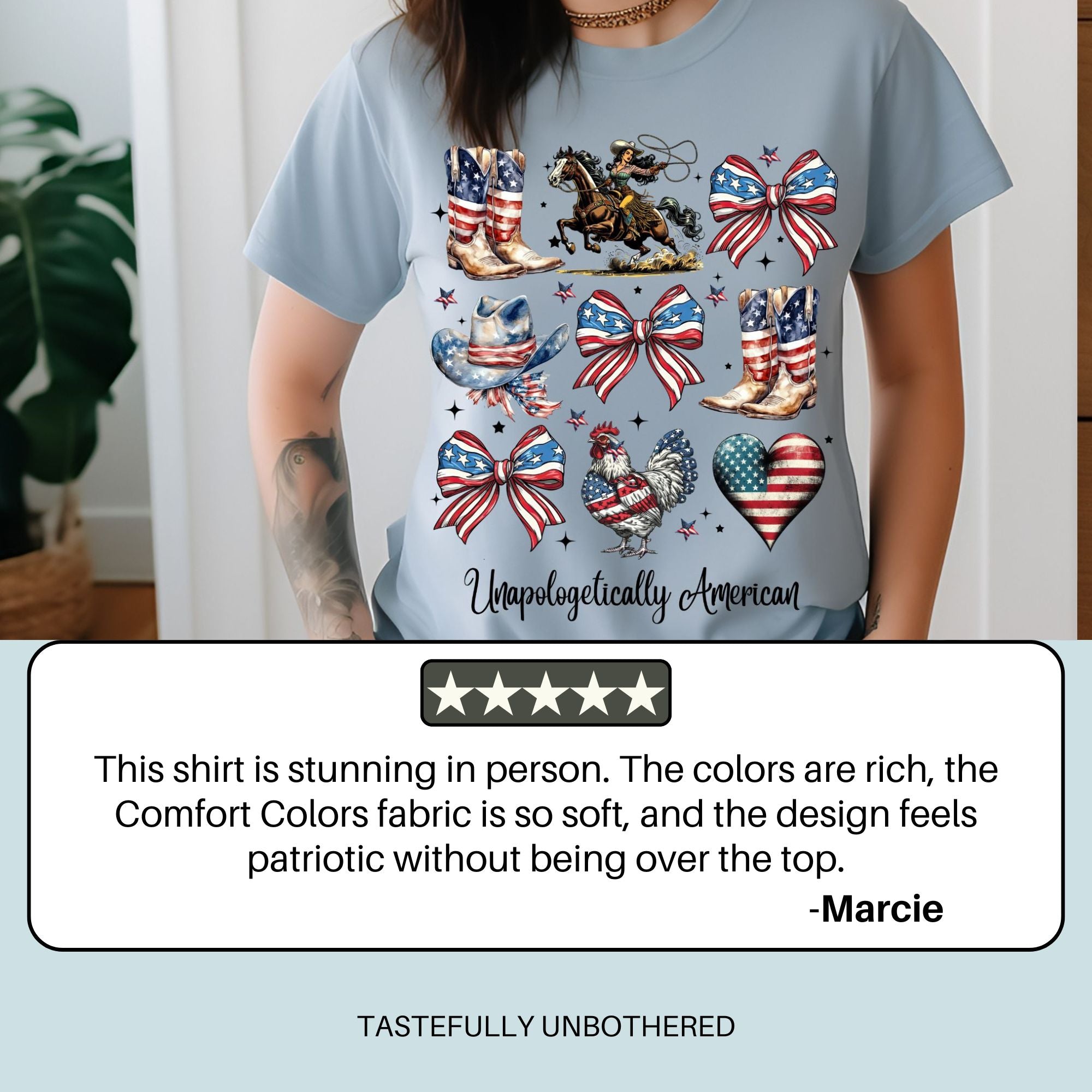Patriotic Comfort Colors Shirt – Feminine Americana Western Graphic Tee