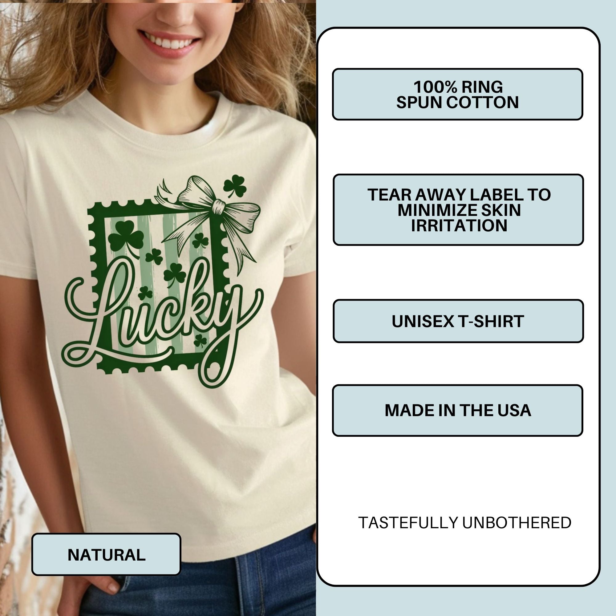 Lucky St. Patricks Day Shirt | Feminine Shamrock Bow Graphic Shirt