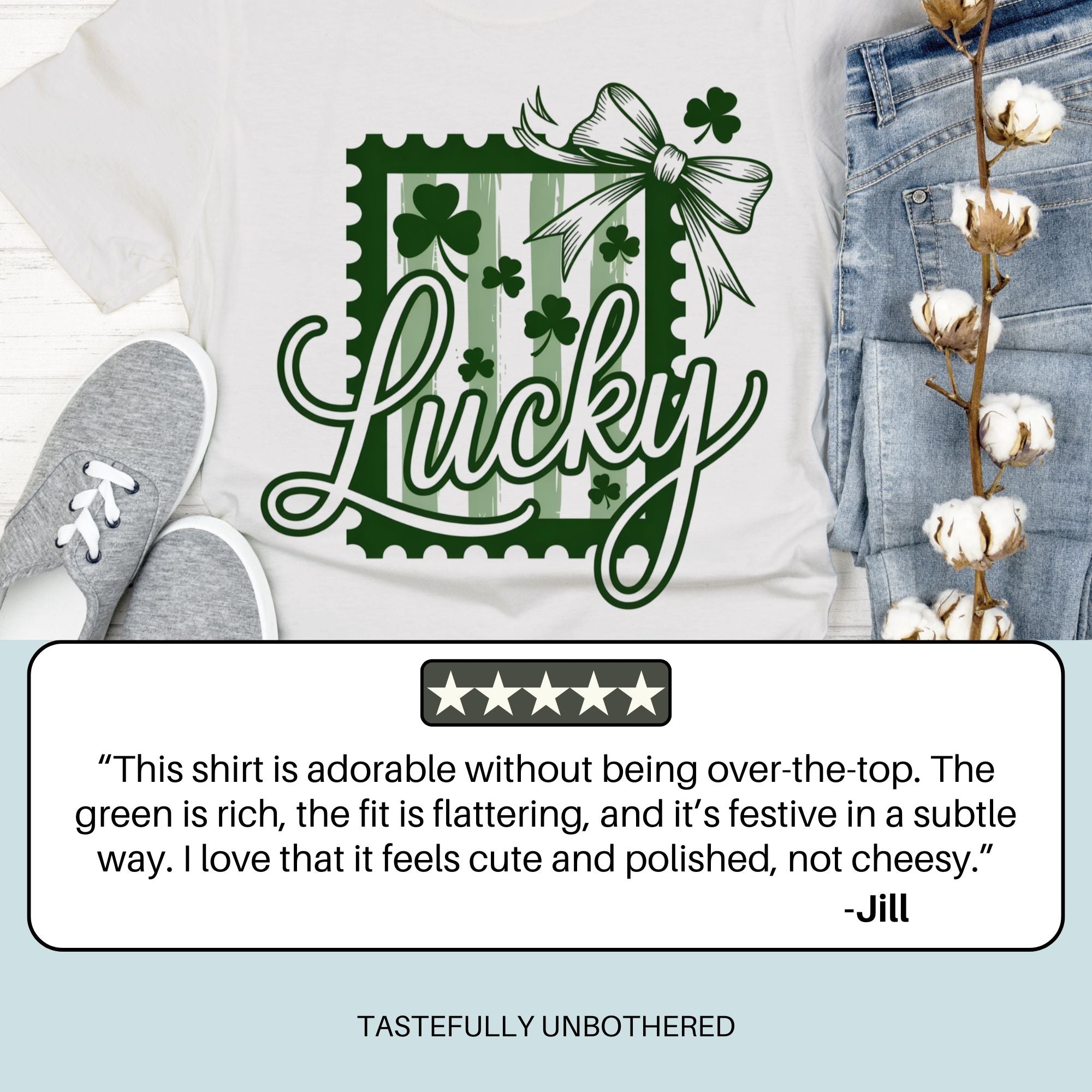 Lucky St. Patricks Day Shirt | Feminine Shamrock Bow Graphic Shirt