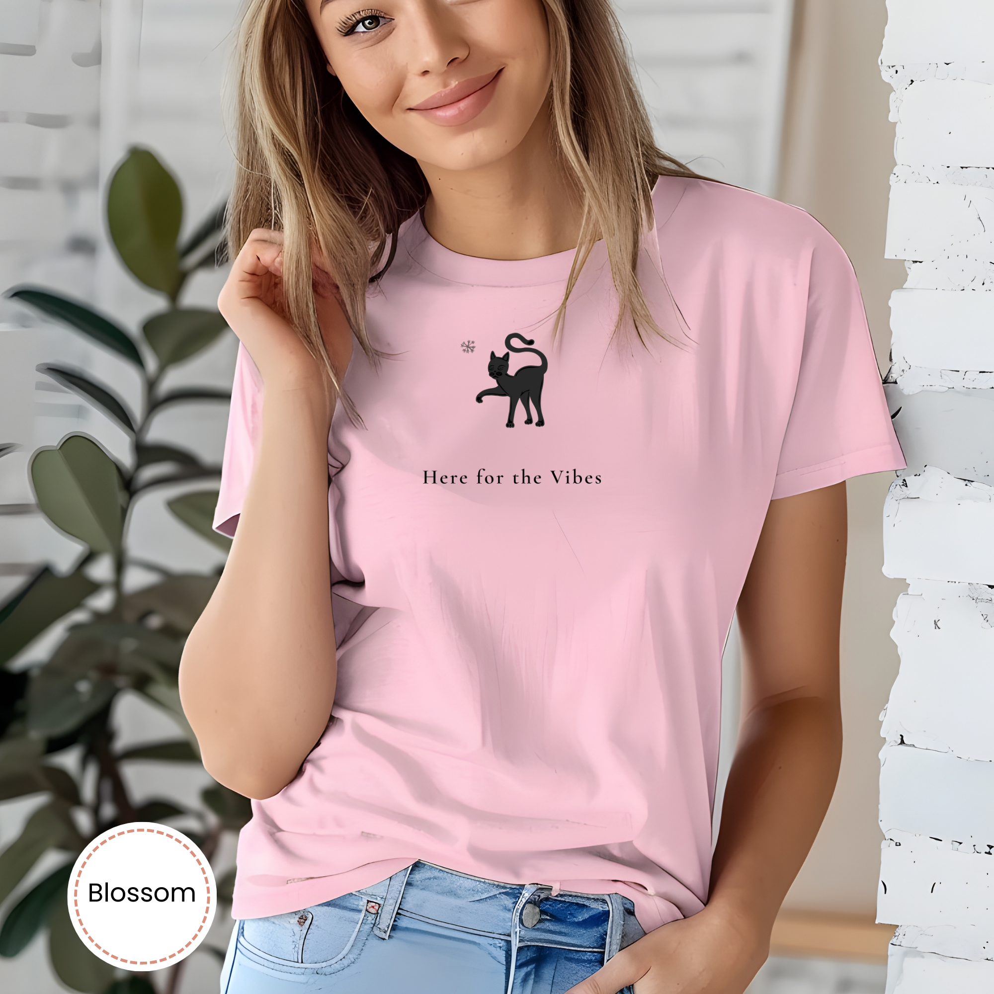 Here for the Vibes Minimalist Cat Tee