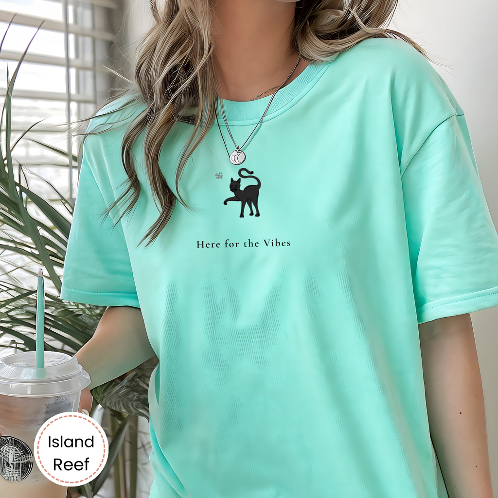 Here for the Vibes Minimalist Cat Tee