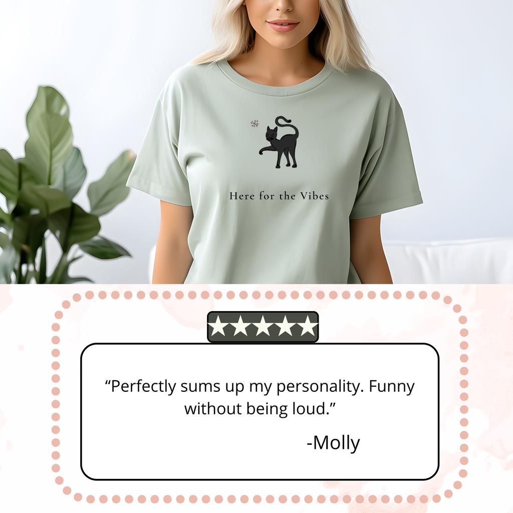 Here for the Vibes Minimalist Cat Tee