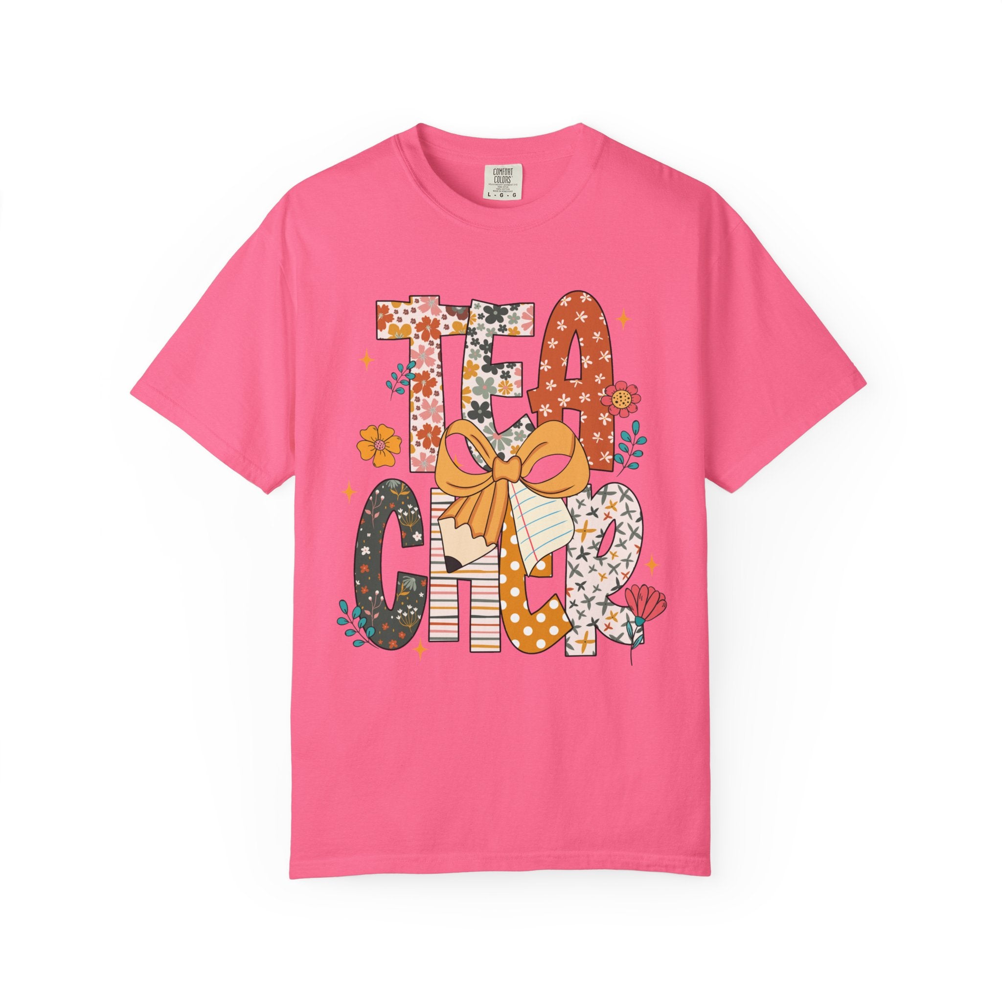 Floral Teacher T-Shirt – Cute Wildflower Graphic Tee with Bow for Women & Educators