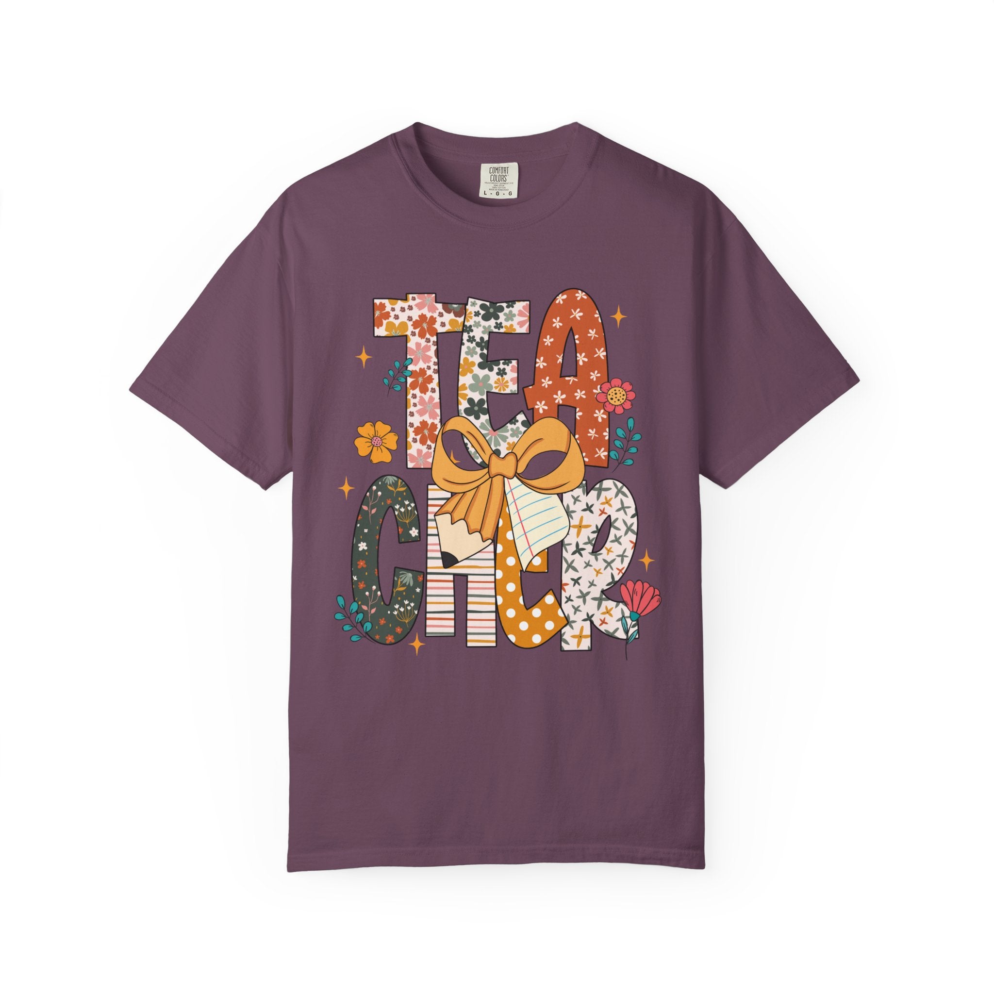 Floral Teacher T-Shirt – Cute Wildflower Graphic Tee with Bow for Women & Educators