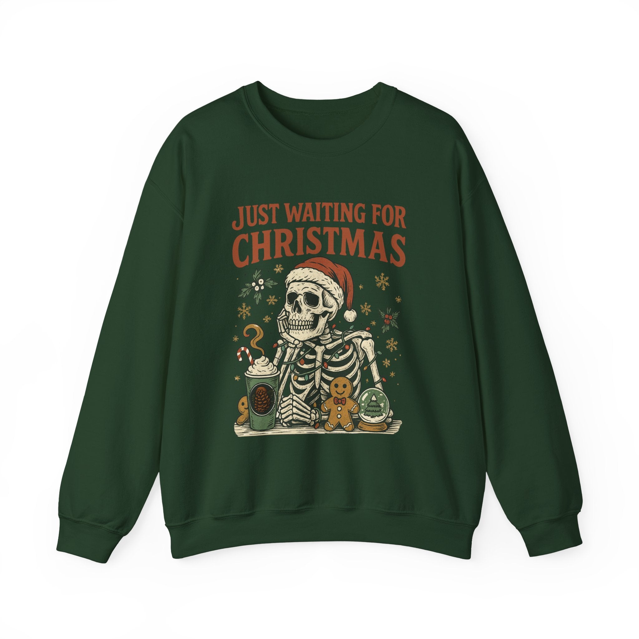 Just Waiting for Christmas Sweatshirt | Funny Skeleton Holiday Crewneck | Cozy Unisex Christmas Sweater