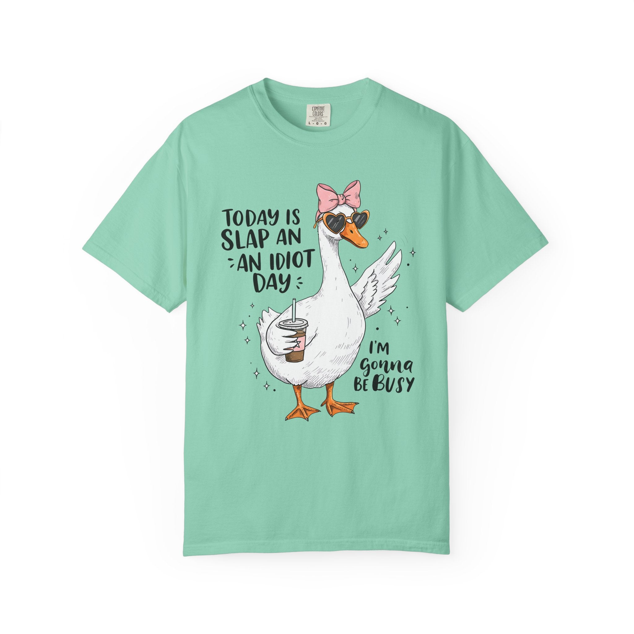 Cool Duck Shirt – Funny Iced Coffee Duck Tee with Bow and Shades, Cute Animal T-Shirt for Coffee Lovers, Quirky Summer Shirt