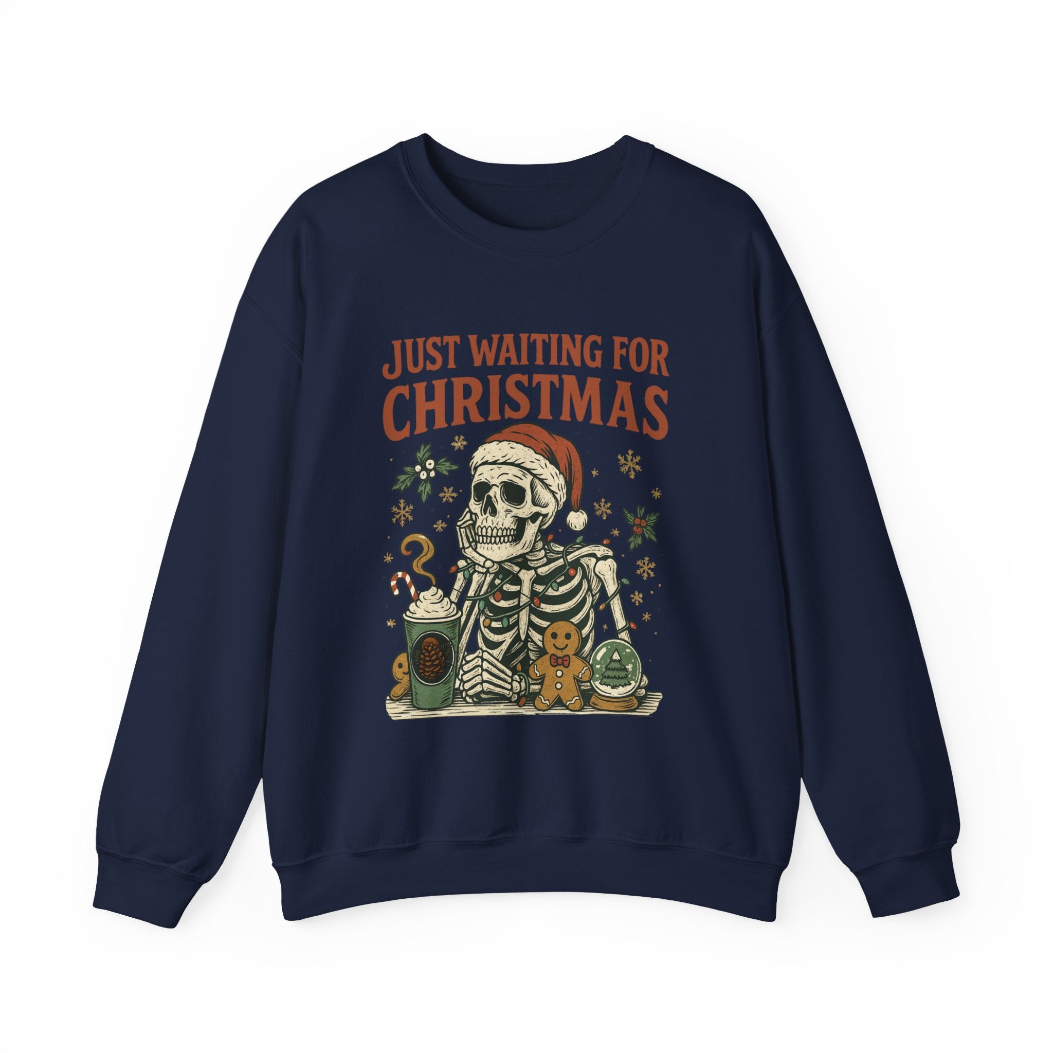 Just Waiting for Christmas Sweatshirt | Funny Skeleton Holiday Crewneck | Cozy Unisex Christmas Sweater