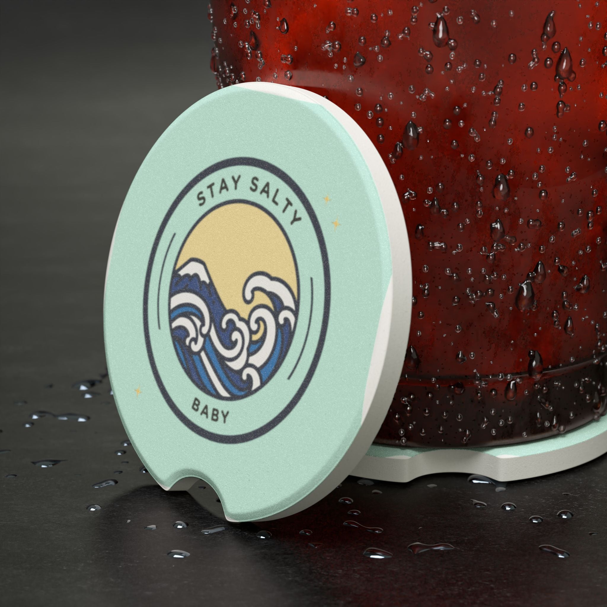 Soapstone Car Coaster – Stay Salty Baby Design | Coastal Gift for Car Lovers