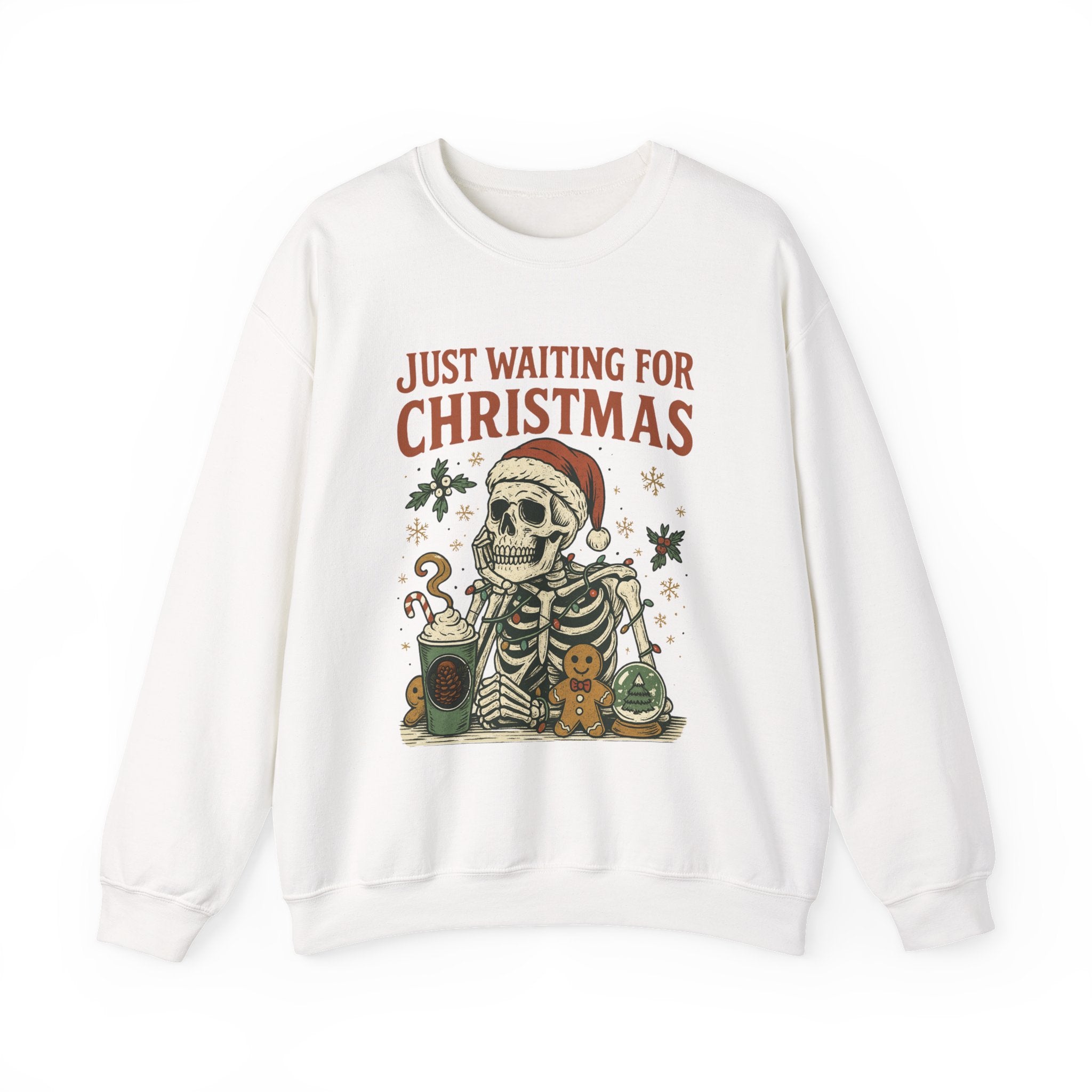 Just Waiting for Christmas Sweatshirt | Funny Skeleton Holiday Crewneck | Cozy Unisex Christmas Sweater