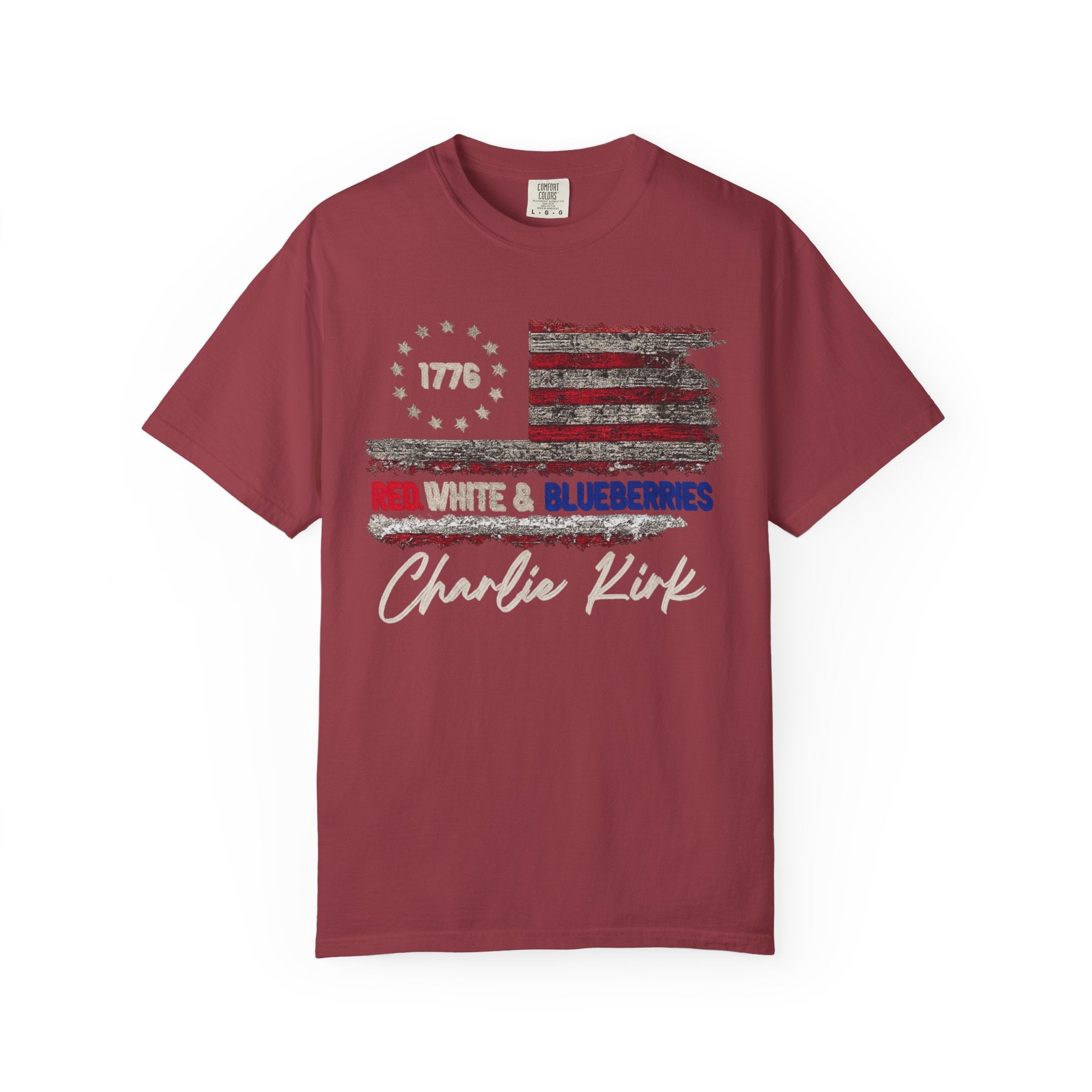 1776 Red White & Blueberries Shirt|Distressed American Flag Patriotic Tee