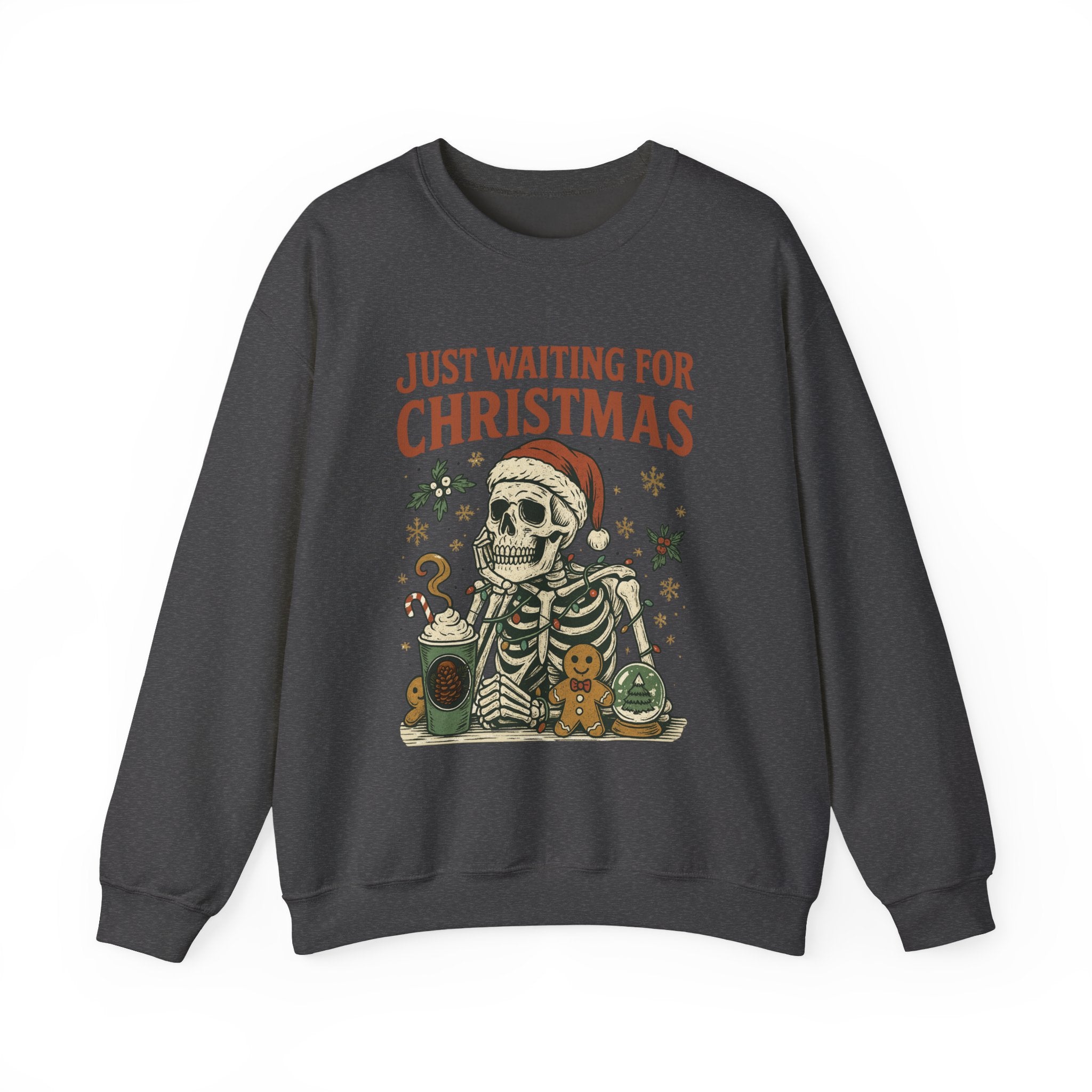 Just Waiting for Christmas Sweatshirt | Funny Skeleton Holiday Crewneck | Cozy Unisex Christmas Sweater