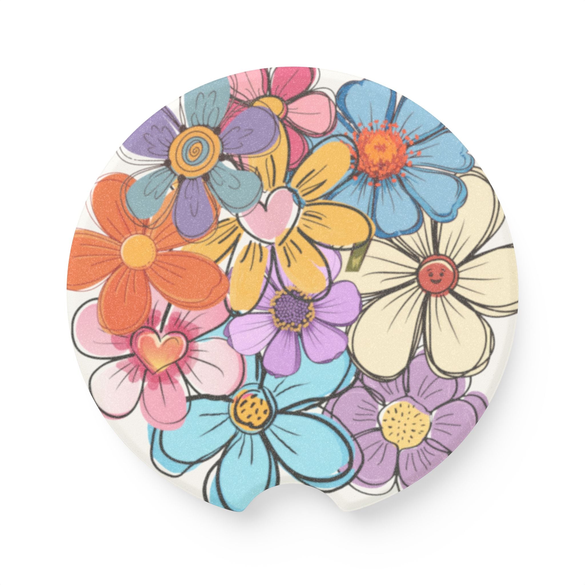 Retro Floral Car Coaster – Colorful Absorbent Cup Holder Insert