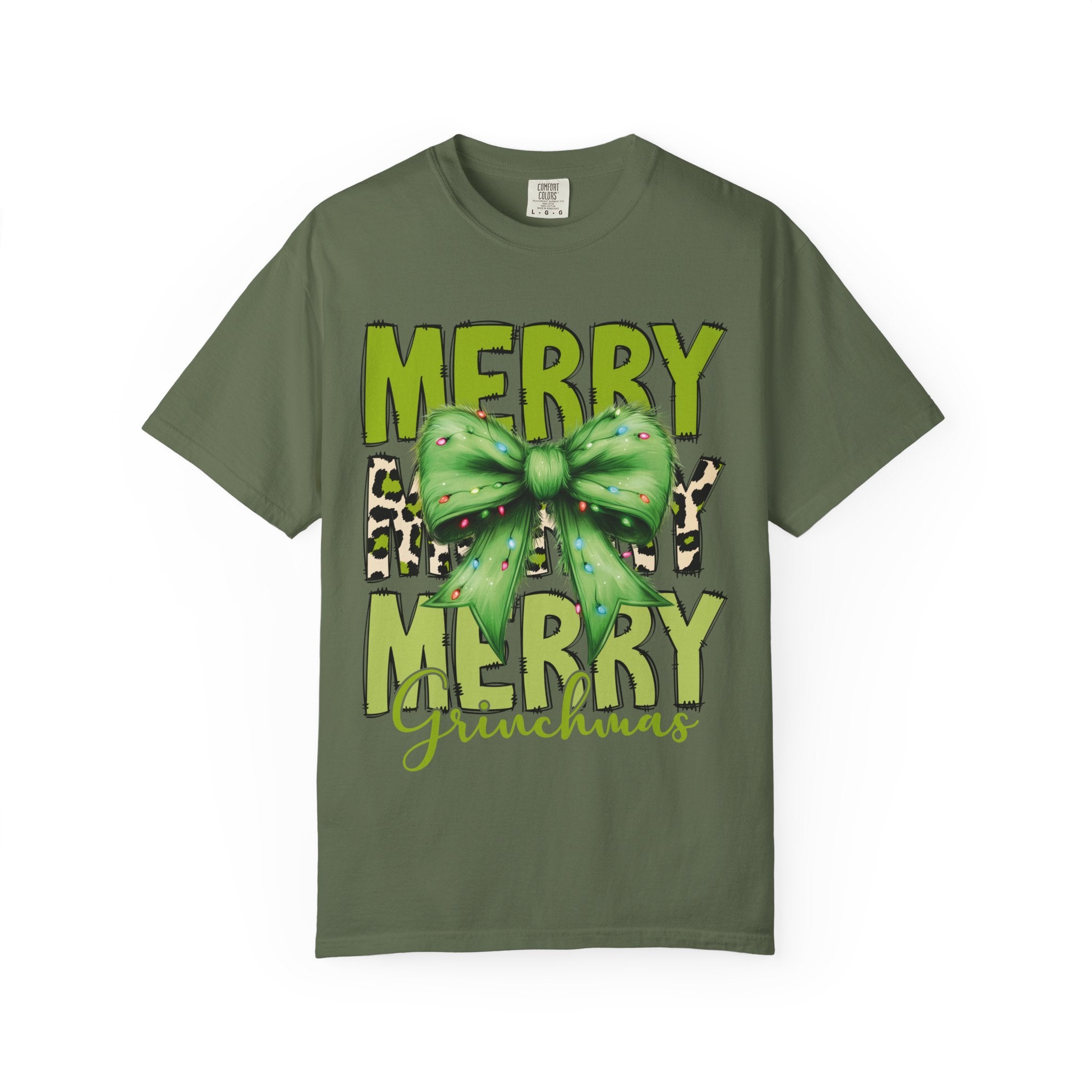 Merry Merry Grinchmas Shirt – Funny Christmas Tee with Leopard Bow