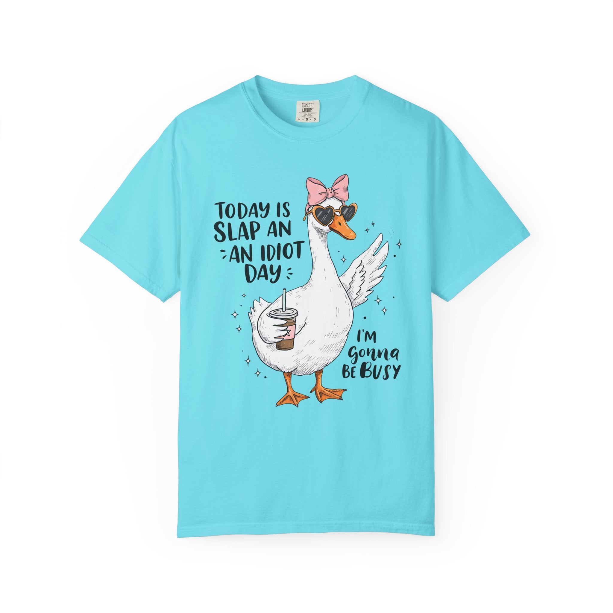 Cool Duck Shirt – Funny Iced Coffee Duck Tee with Bow and Shades, Cute Animal T-Shirt for Coffee Lovers, Quirky Summer Shirt