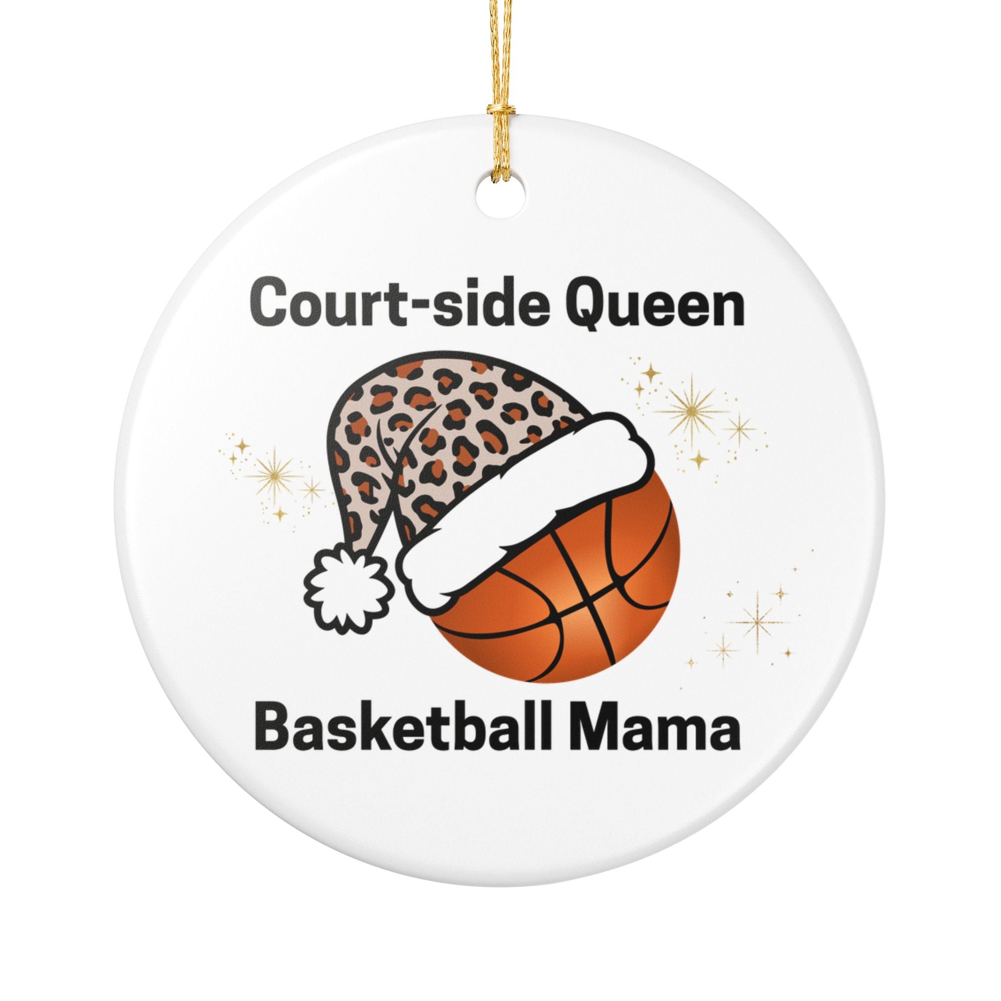 Court Side Queen | Basketball Mom Christmas Ornament 🎄🏀 Leopard Santa Hat Sports Holiday Decor