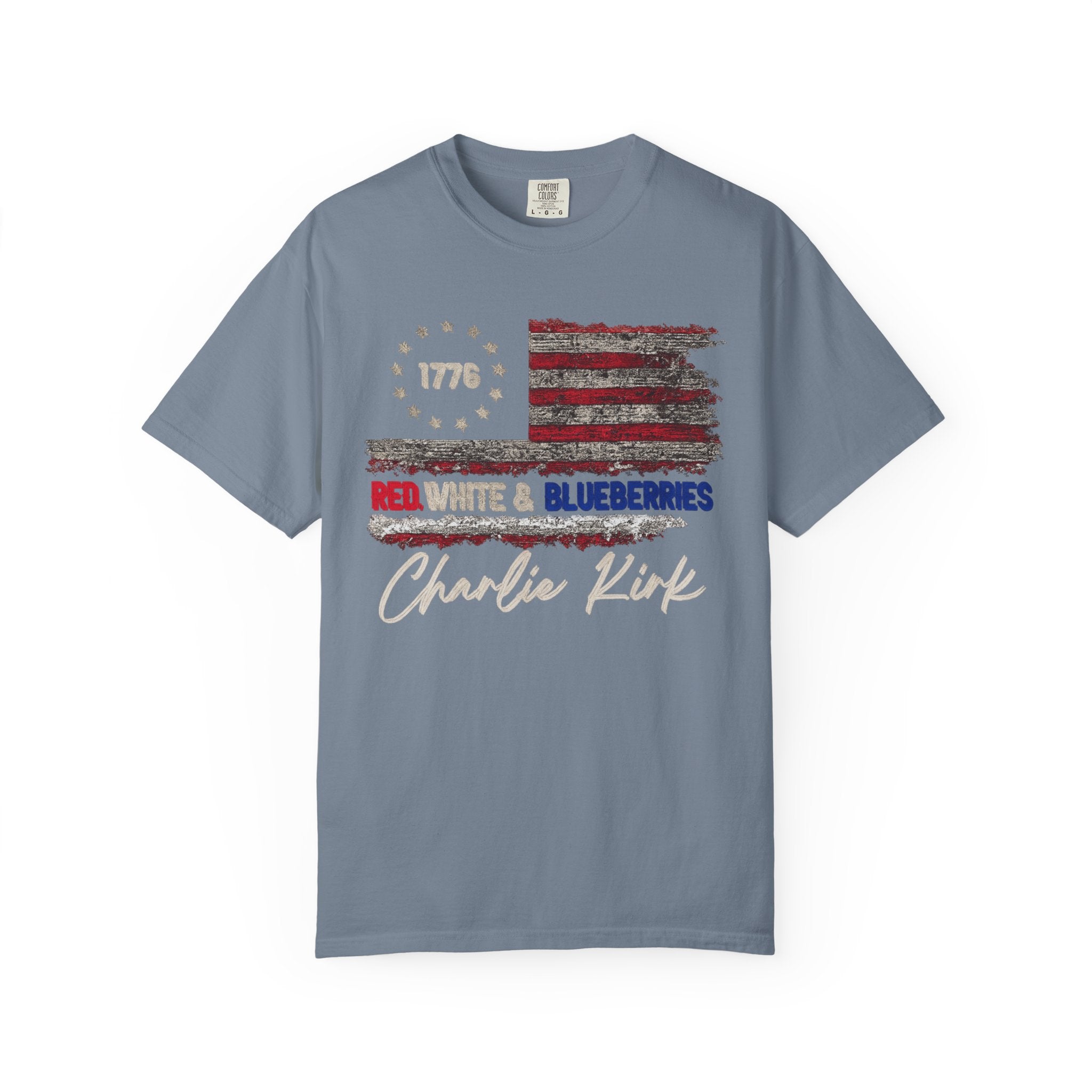 1776 Red White & Blueberries Shirt|Distressed American Flag Patriotic Tee