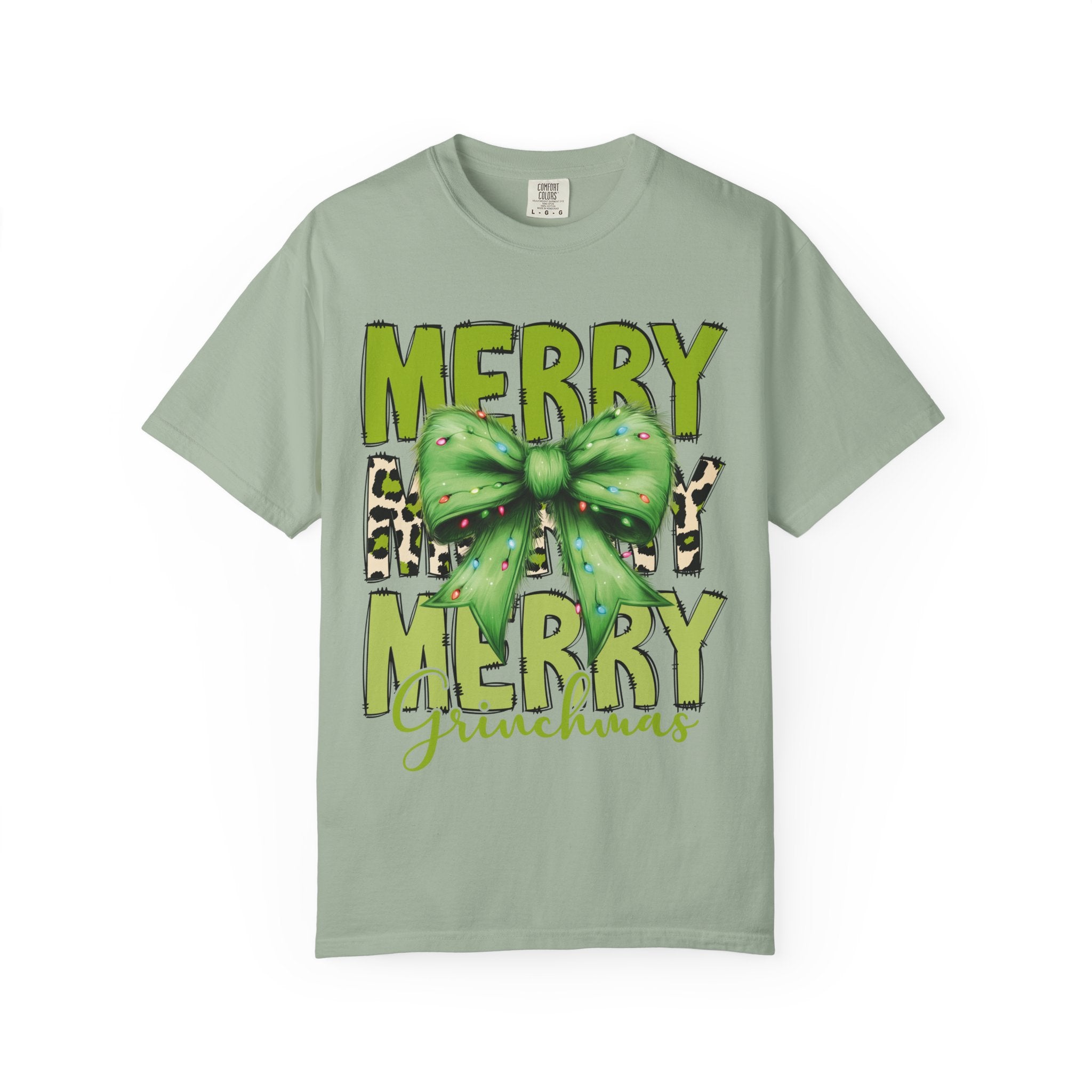 Merry Merry Grinchmas Shirt – Funny Christmas Tee with Leopard Bow
