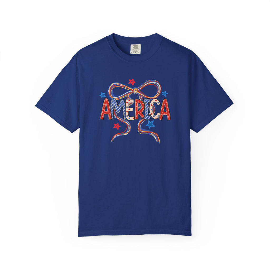 Preppy America Coquette Tee | Patriotic Bow Graphic T-Shirt