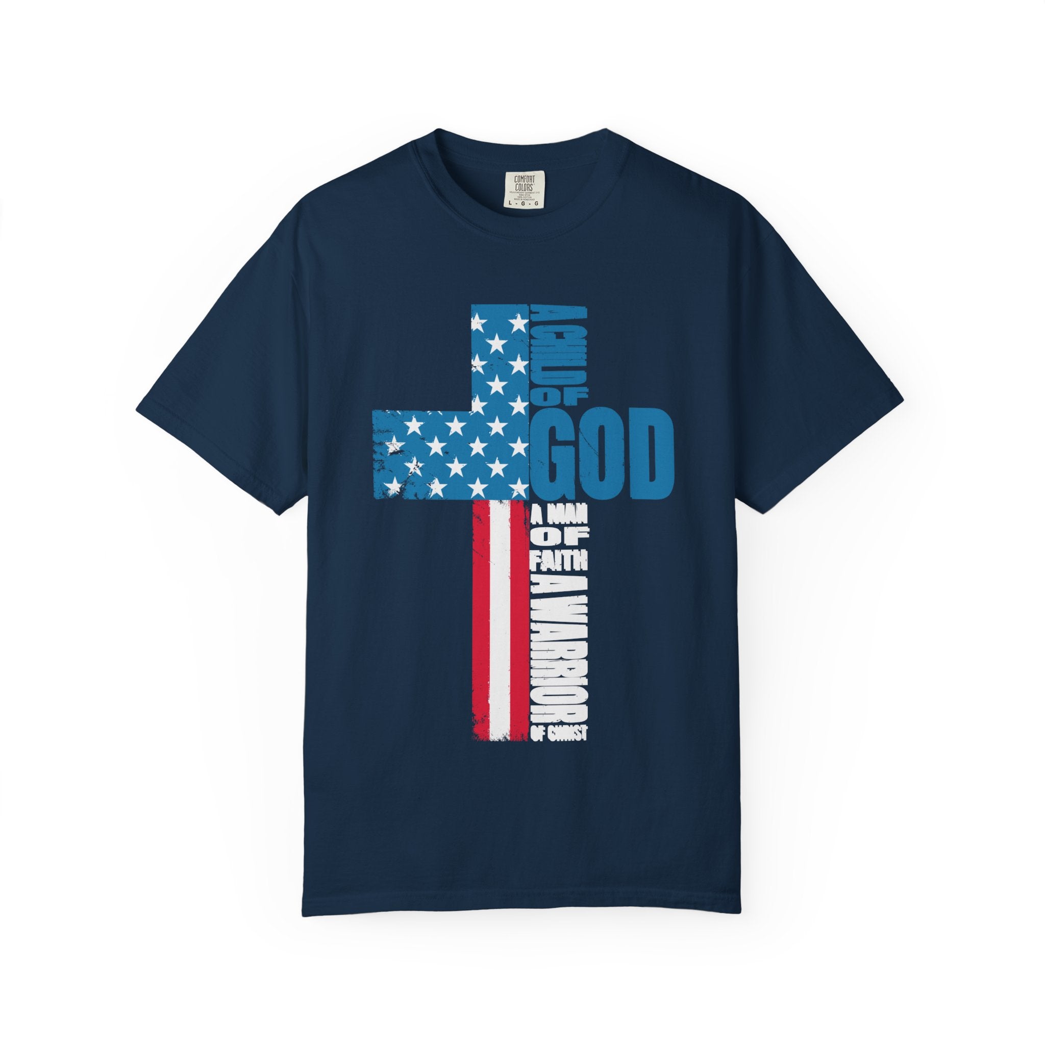 Faith Cross Patriotic T-Shirt | Warrior of Christ Christian Tee for Men & Women