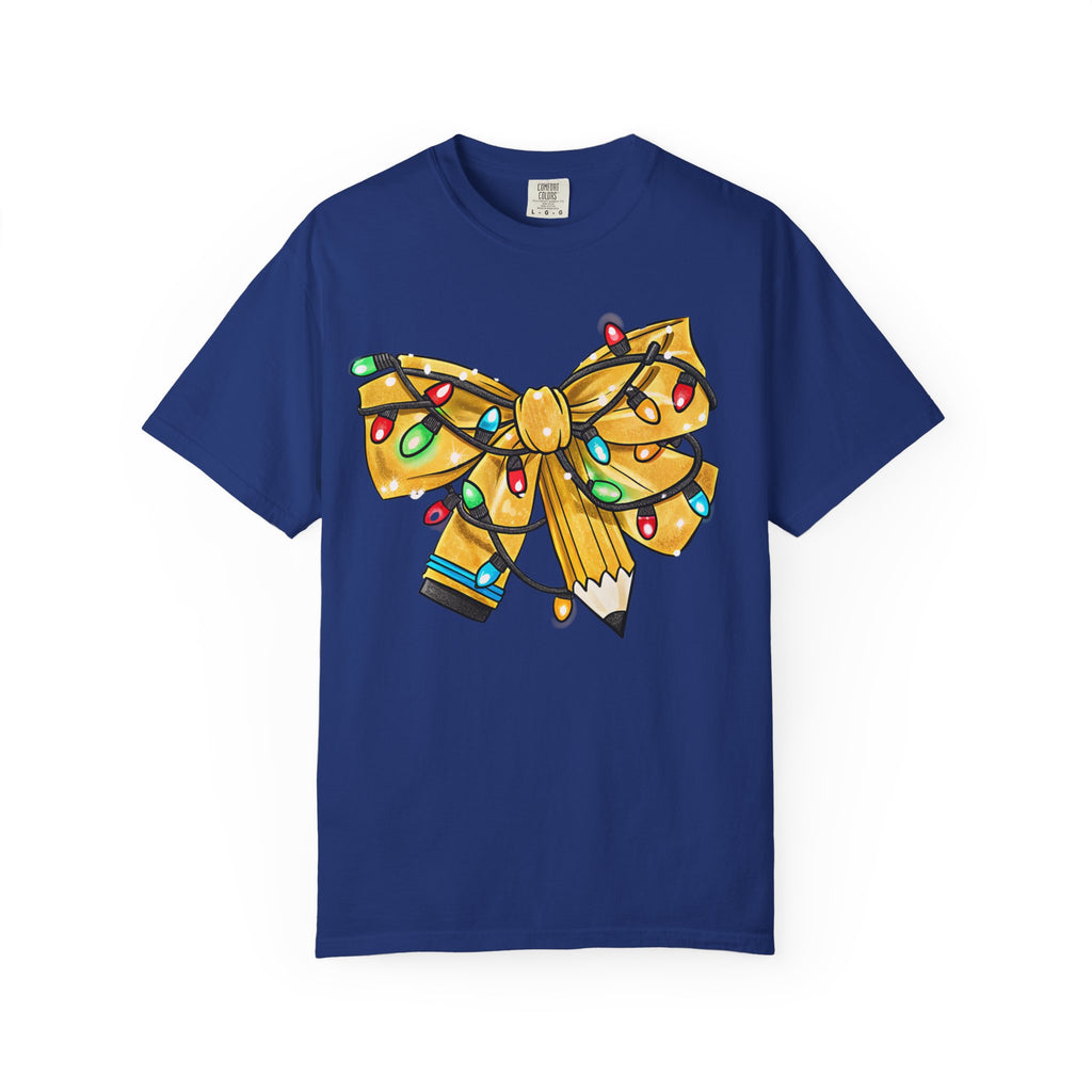 Teacher Christmas Bow T-Shirt – Cute Holiday Coquette Style