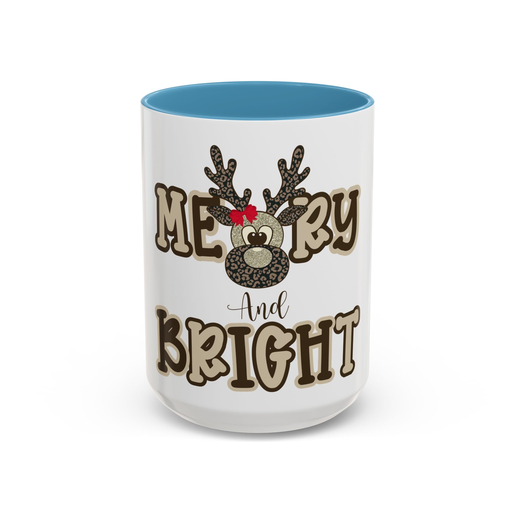 Merry & Bright Reindeer Mug | Leopard Print Christmas Coffee Cup | Holiday Gift for Her | Cute Christmas Mug | Glitter Reindeer Mug