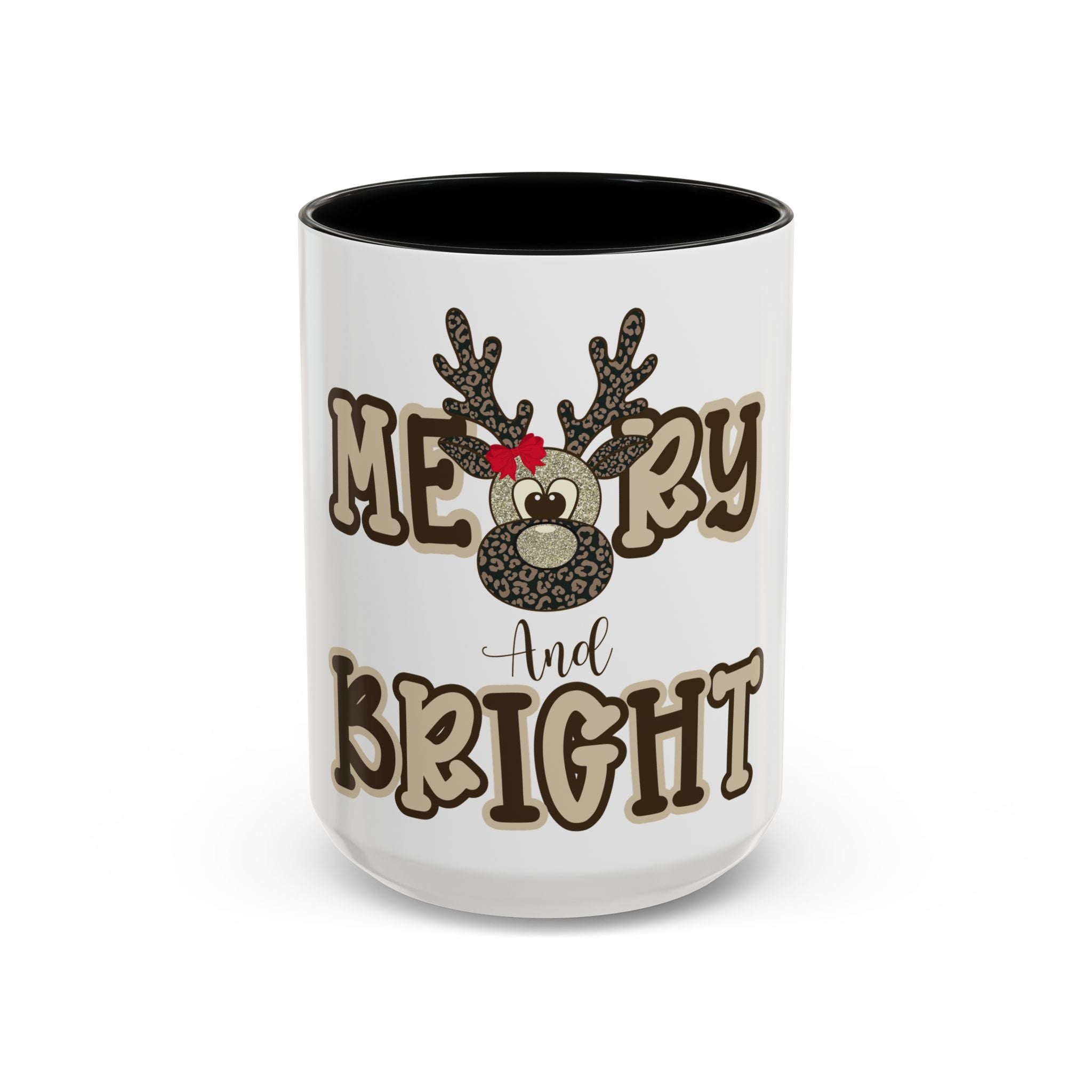 Merry & Bright Reindeer Mug | Leopard Print Christmas Coffee Cup | Holiday Gift for Her | Cute Christmas Mug | Glitter Reindeer Mug