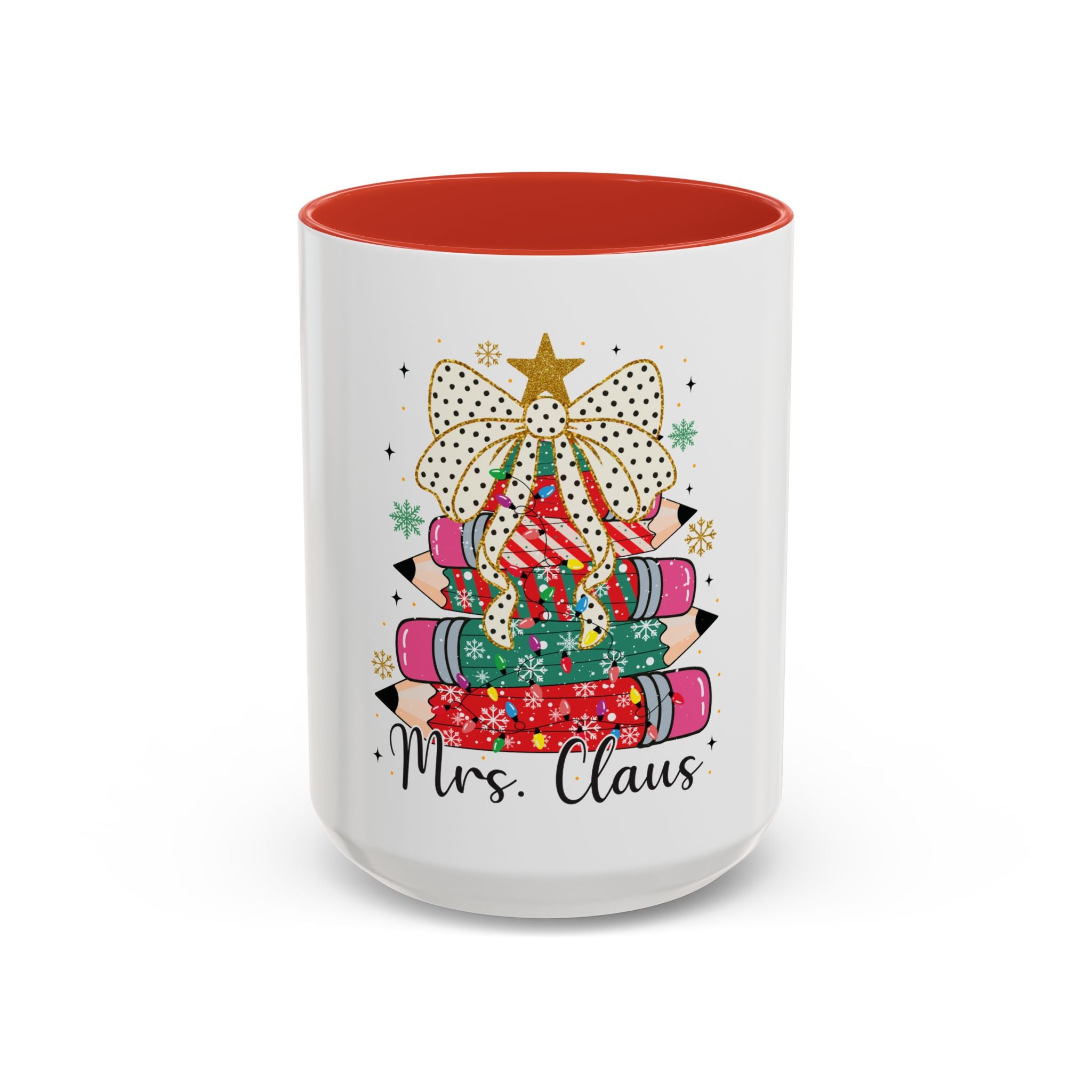 Mrs. Claus Christmas Mug – Teacher Pencil Tree Holiday Cup