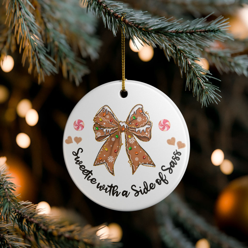 Sweetie with a Side of Sass Ornament – Gingerbread Bow Christmas Tree Decor