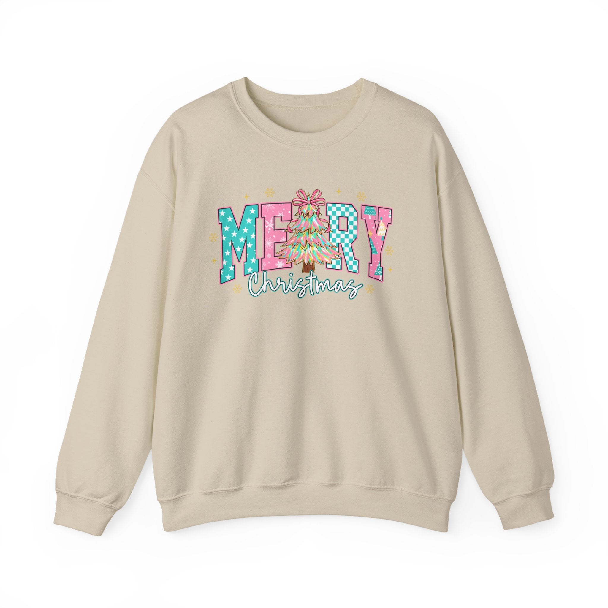 Merry Christmas Sweatshirt | Preppy Pink Christmas Sweater | Cozy Holiday Crewneck for Women