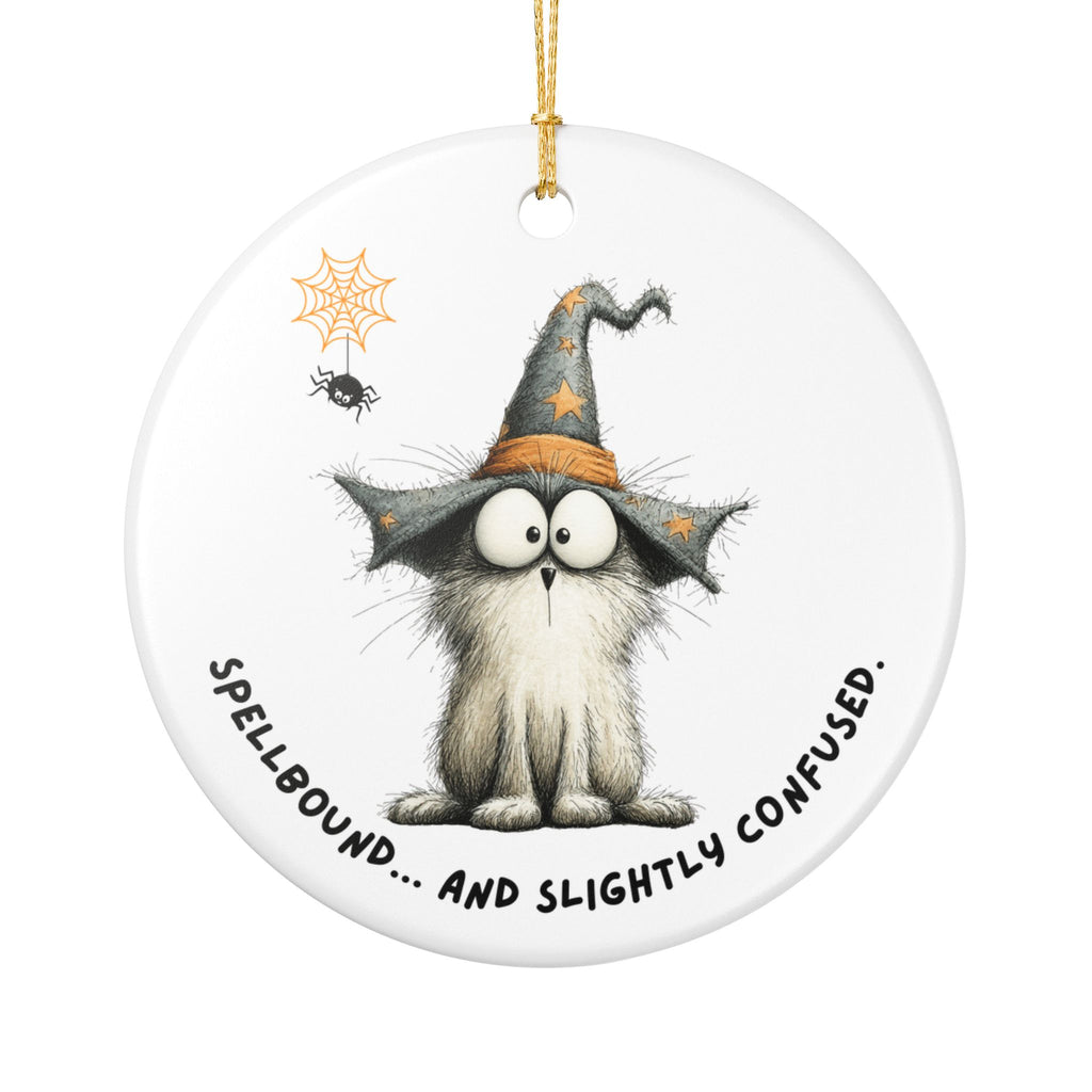 Spellbound Cat Halloween Ornament | Funny Witch Cat Décor | Spooky Cute Gift