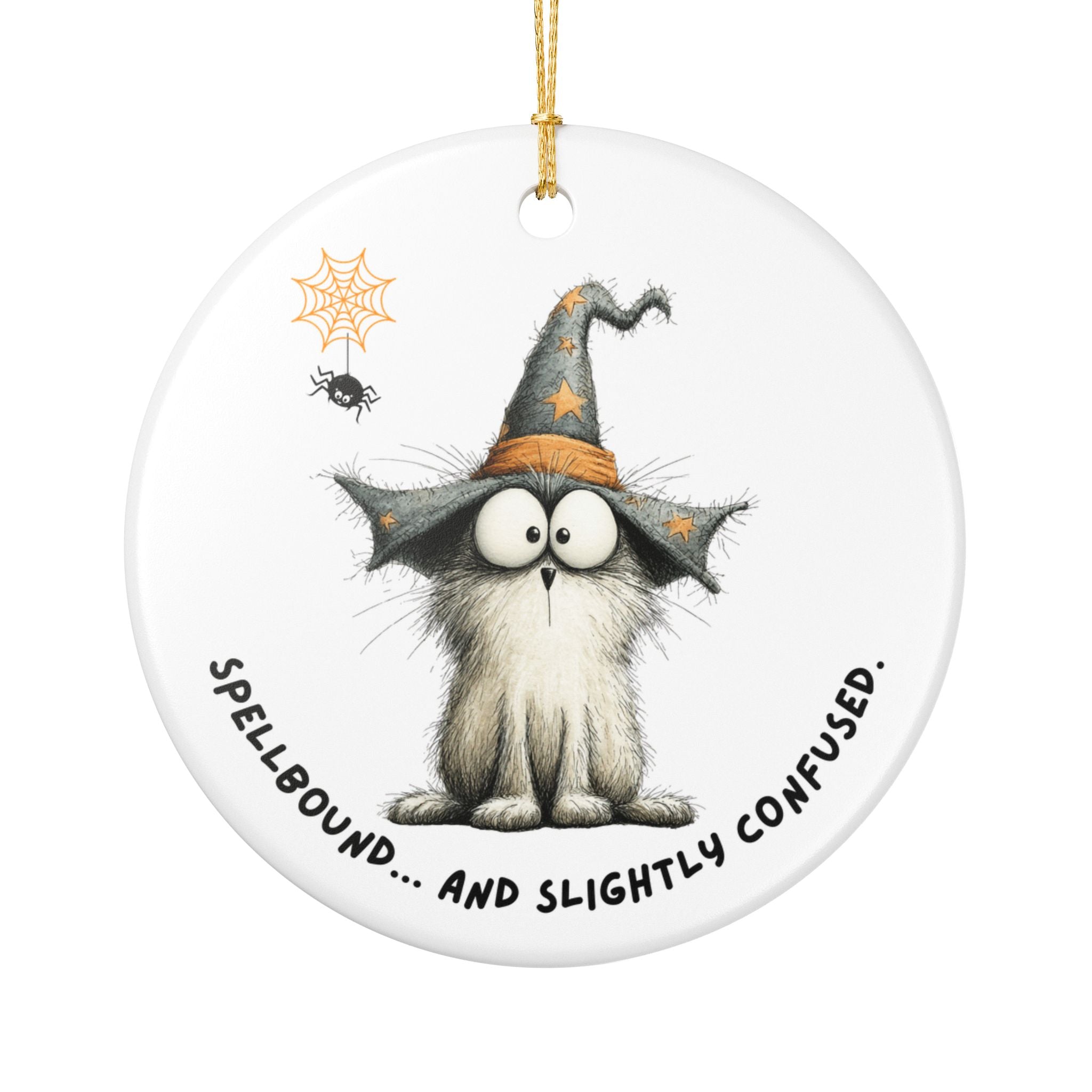 Spellbound Cat Halloween Ornament | Funny Witch Cat Décor | Spooky Cute Gift