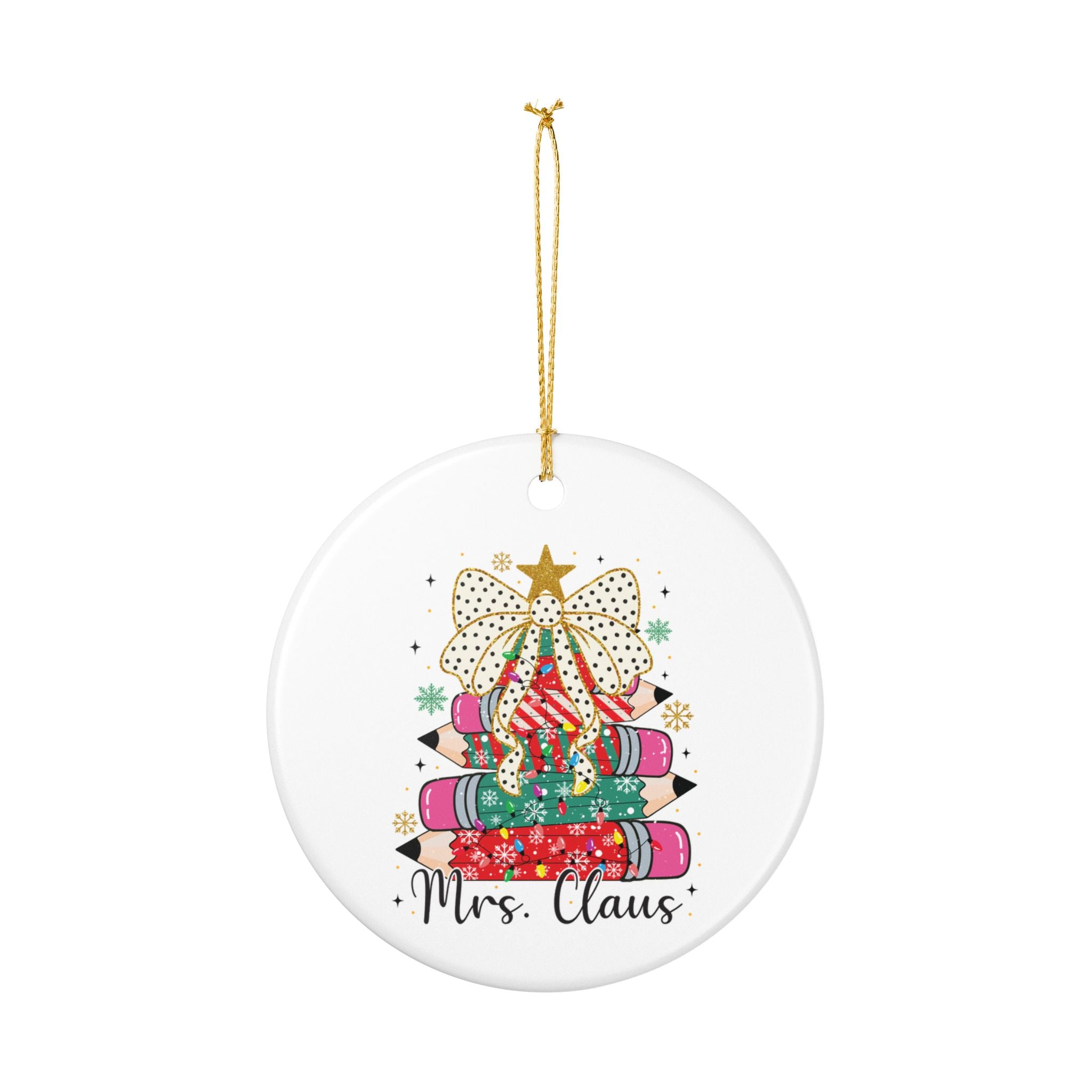Mrs. Claus Teacher Ornament – Holiday Pencil Tree Decoration