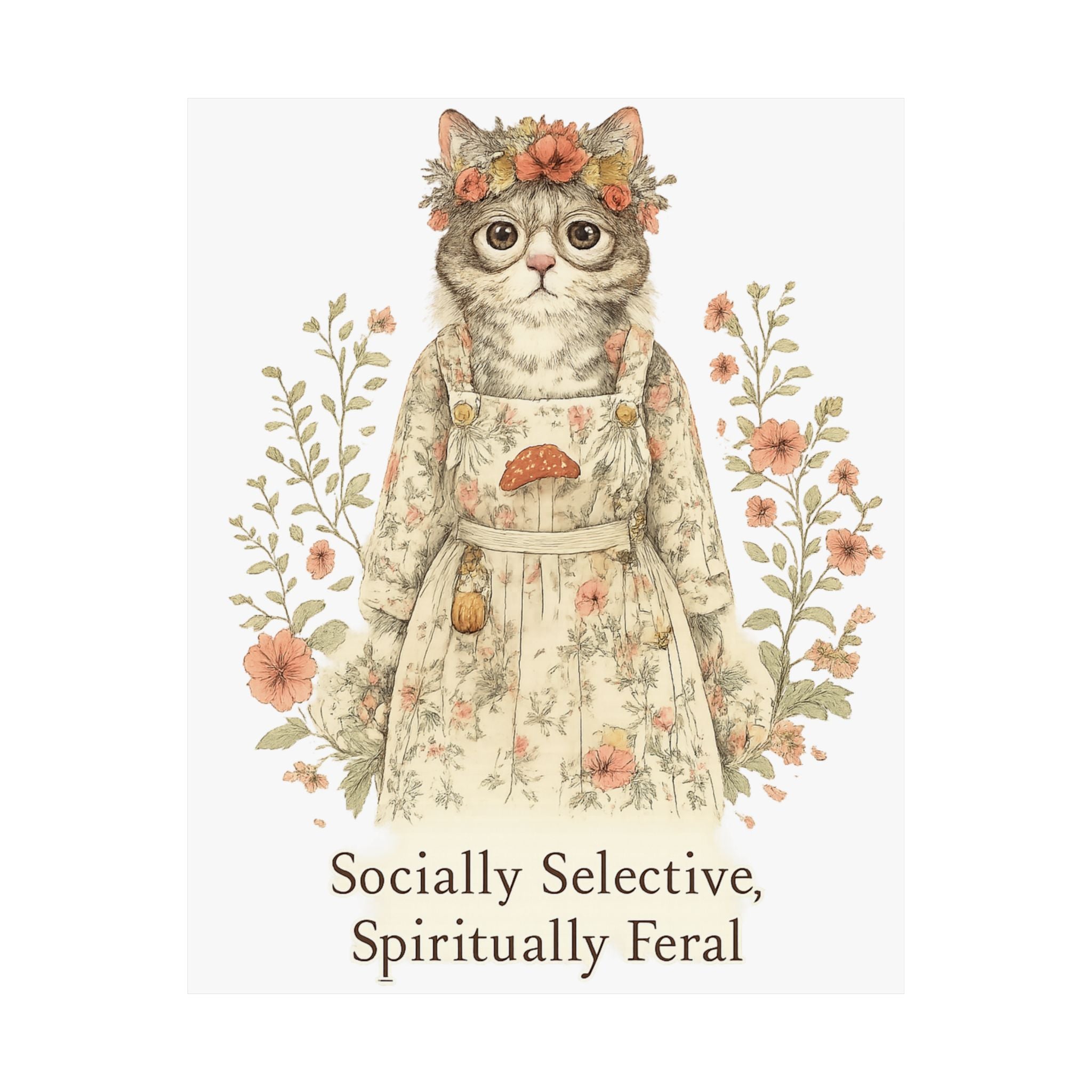 Socially Selective, Spiritually Feral – Cottagecore Cat Art Print