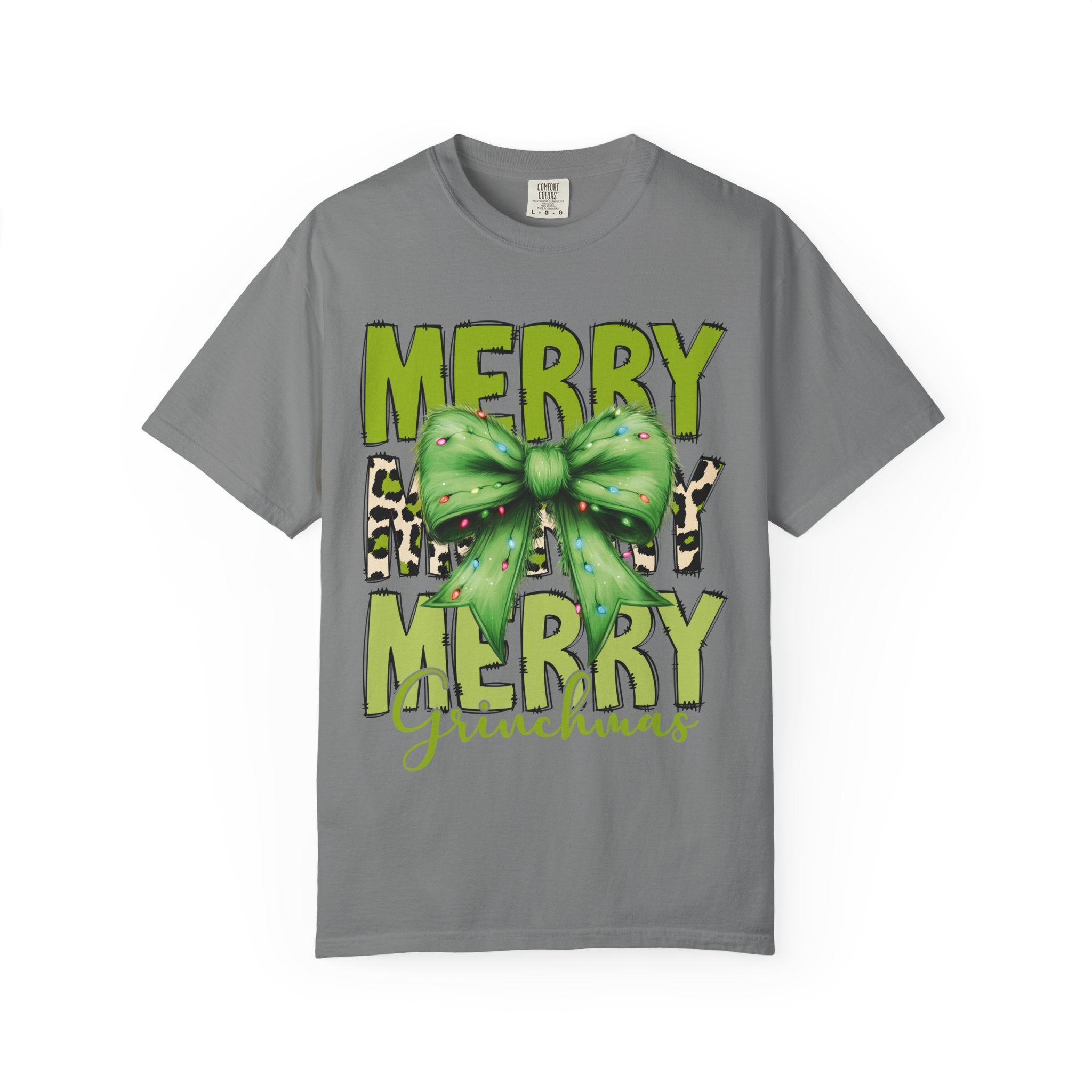 Merry Merry Grinchmas Shirt – Funny Christmas Tee with Leopard Bow