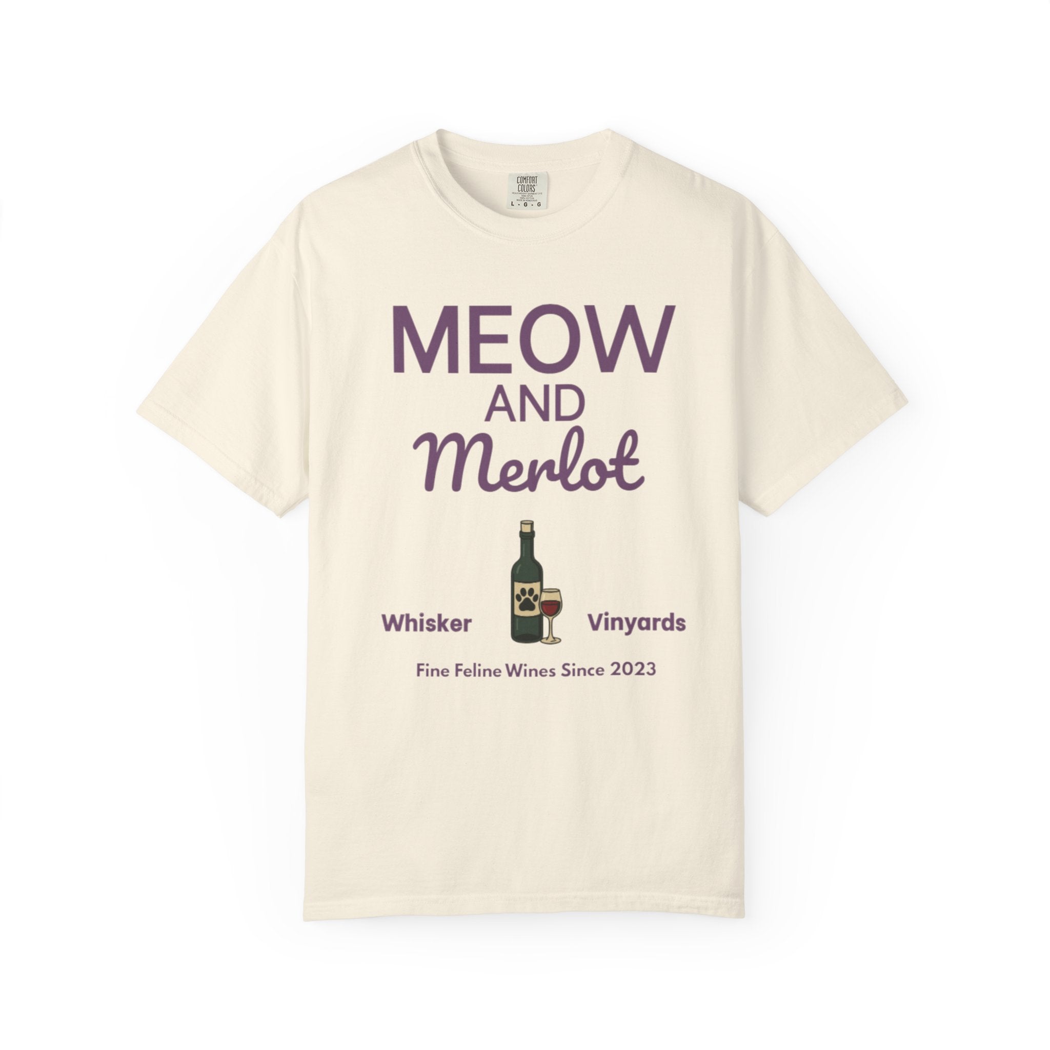 Meow and Merlot Comfort Colors Tee – Cat & Wine Lover Shirt