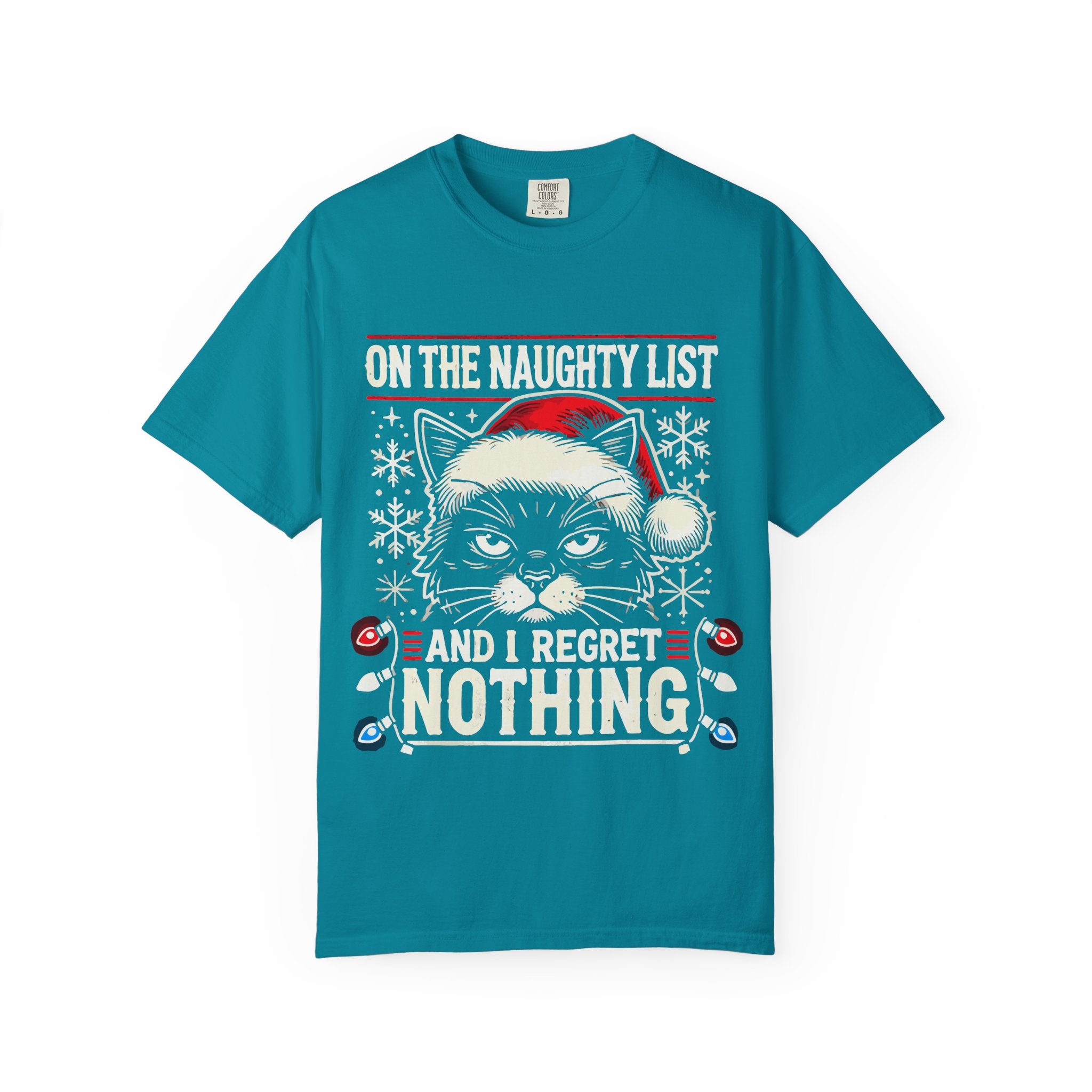 Funny Naughty Cat Christmas Shirt – "I Regret Nothing" Tee