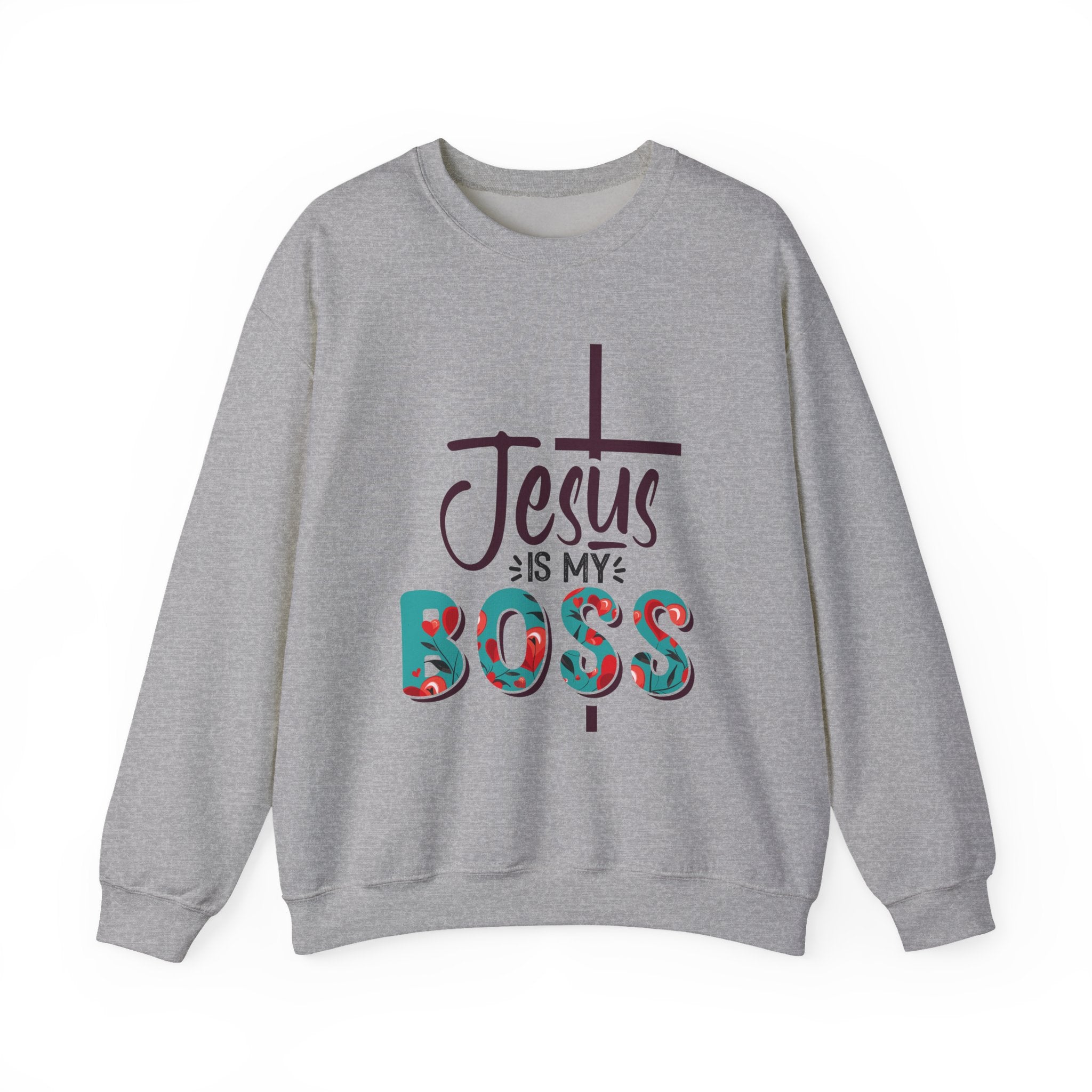 Jesus Is My Boss Sweatshirt Christian Floral Faith Crewneck for Women