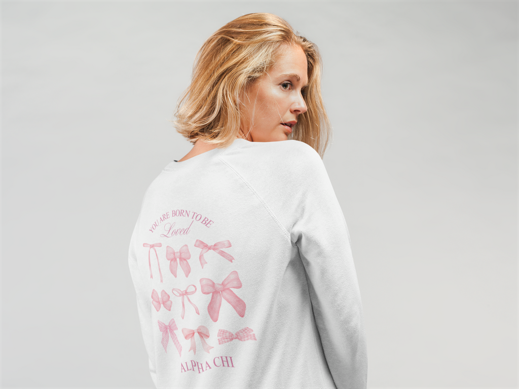 Alpha Chi Apparel | Born to be Loved Bow Crewneck Sweatshirt