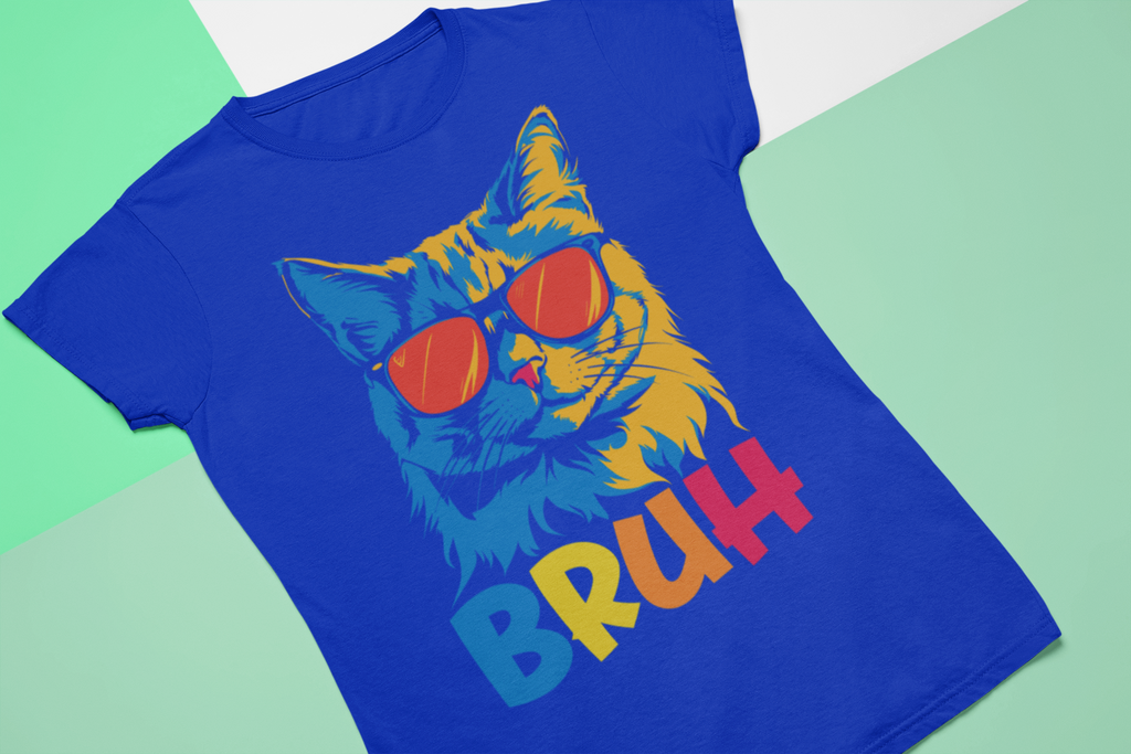 Bruh Cat T-Shirt – Funny Cool Cat Meme Tee with Sunglasses