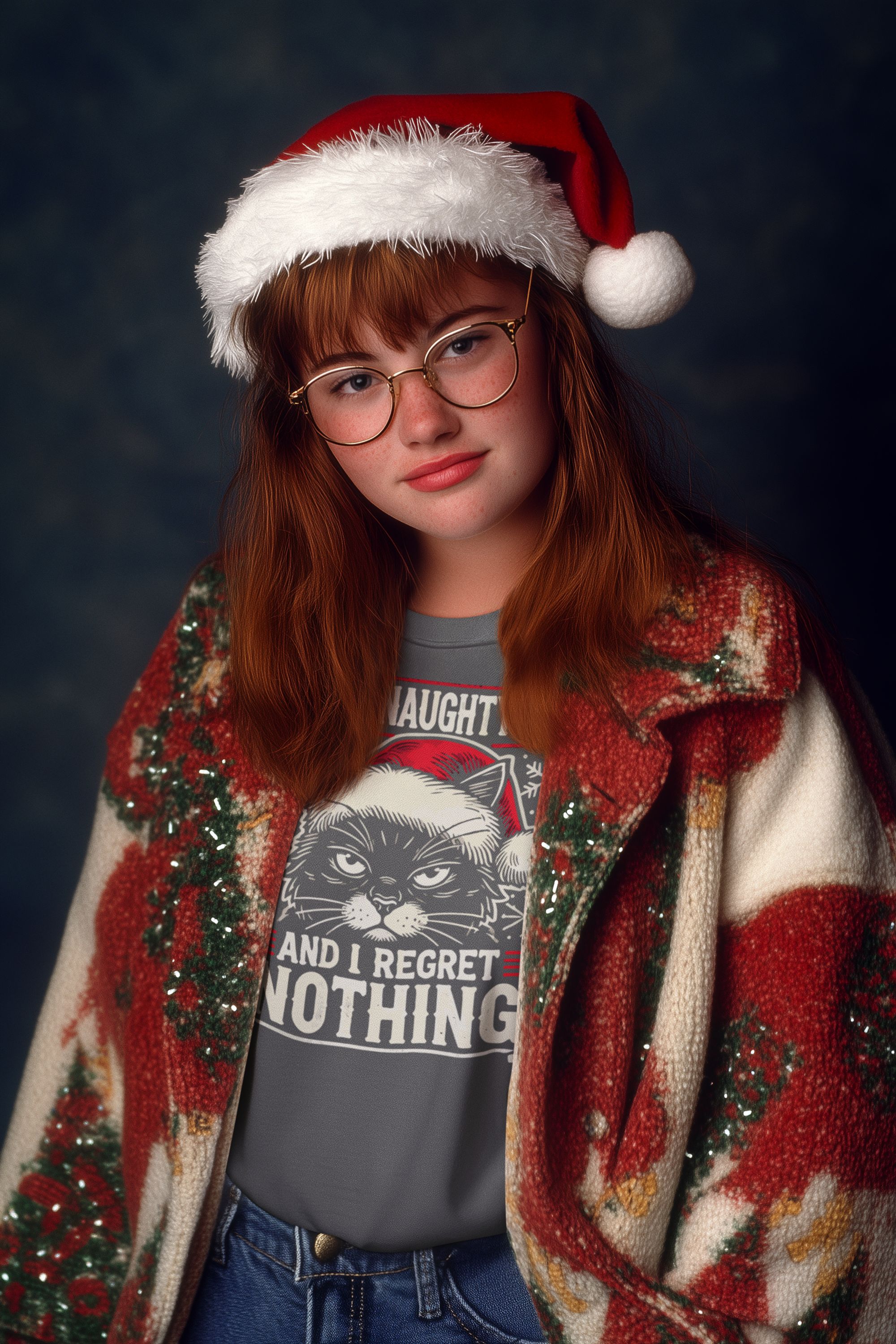 Funny Naughty Cat Christmas Shirt – "I Regret Nothing" Tee