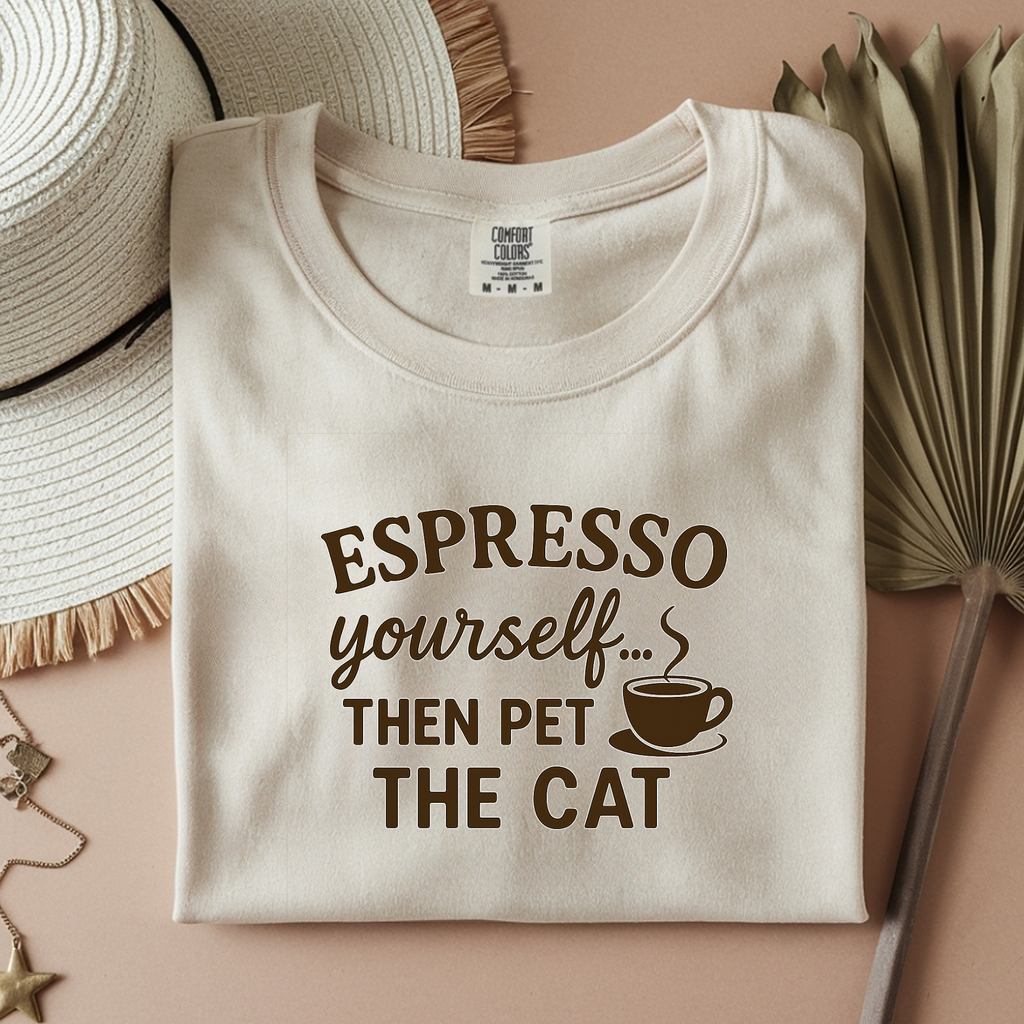 Espresso Yourself Comfort Colors® T-Shirt – Funny Coffee & Cat Lover Tee