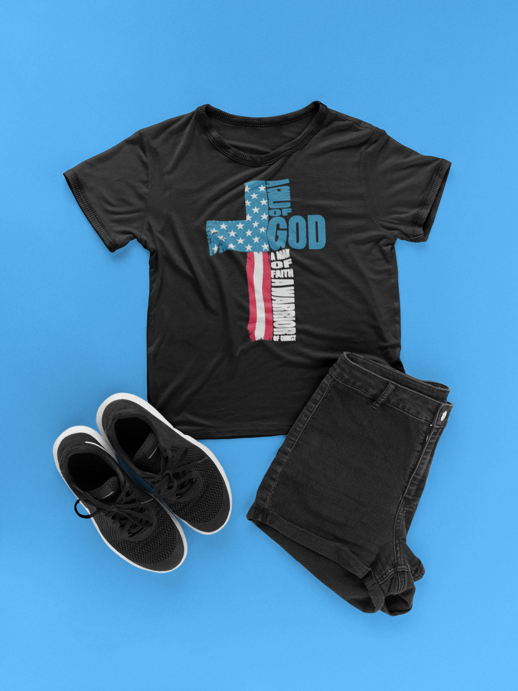 Faith Cross Patriotic T-Shirt | Warrior of Christ Christian Tee for Men & Women