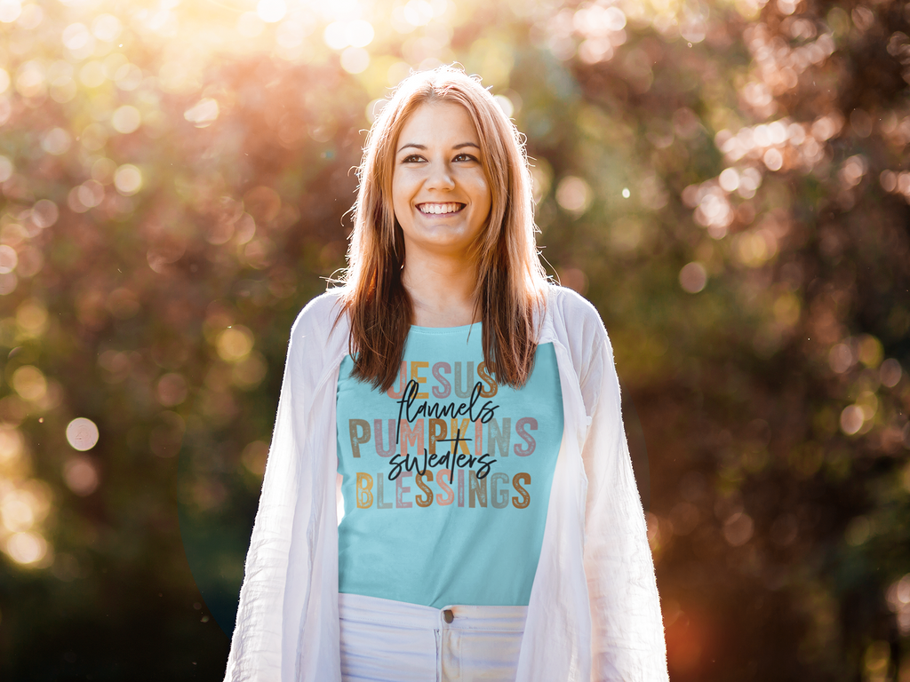 Jesus Flannels Pumpkins Blessings T-Shirt – Christian Fall Faith Tee