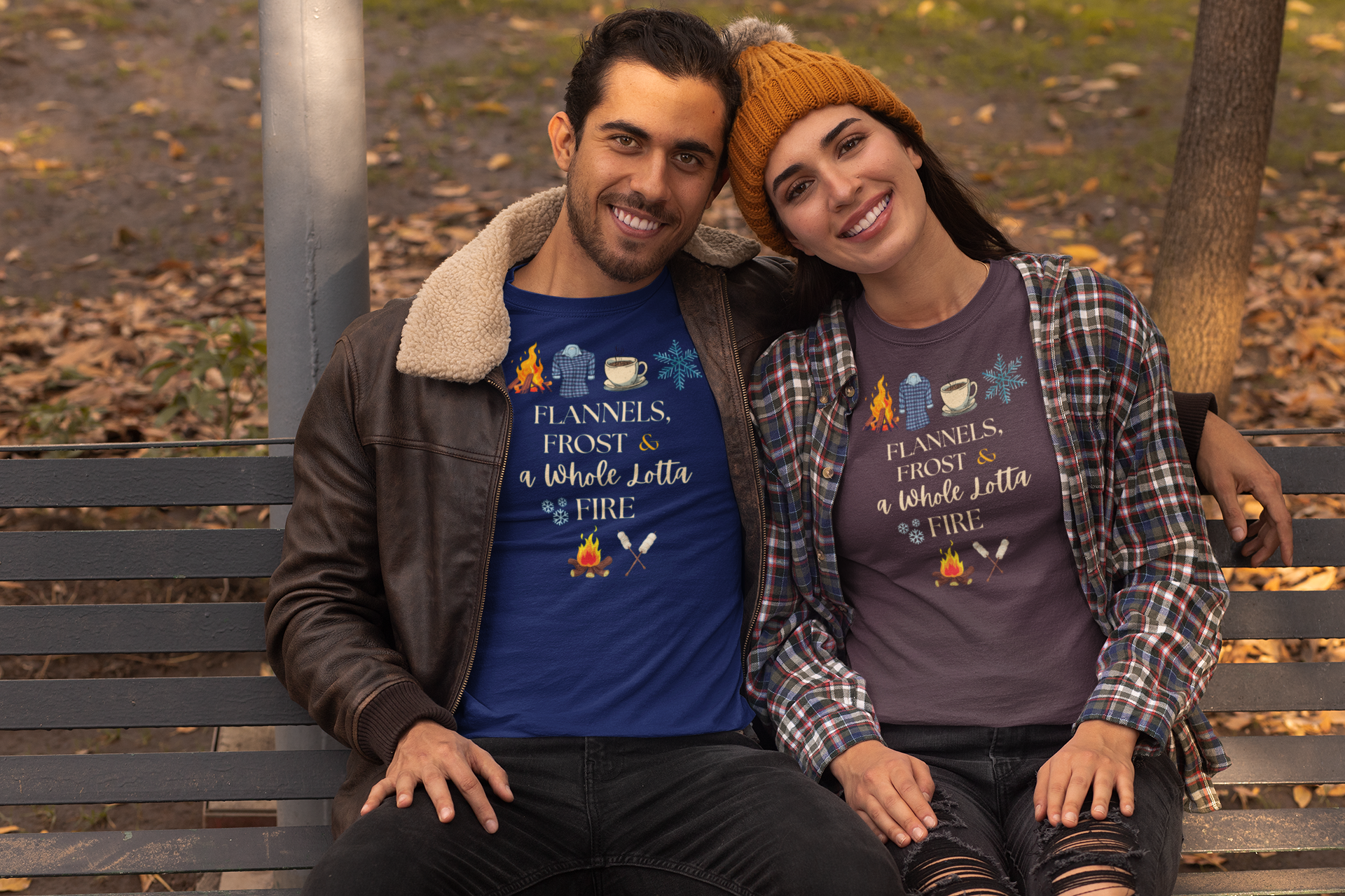 Flannels Frost and Fire Comfort Colors Tee – Cozy Fall Shirt for Women – Campfire Graphic Tee – Autumn Layering Outfit