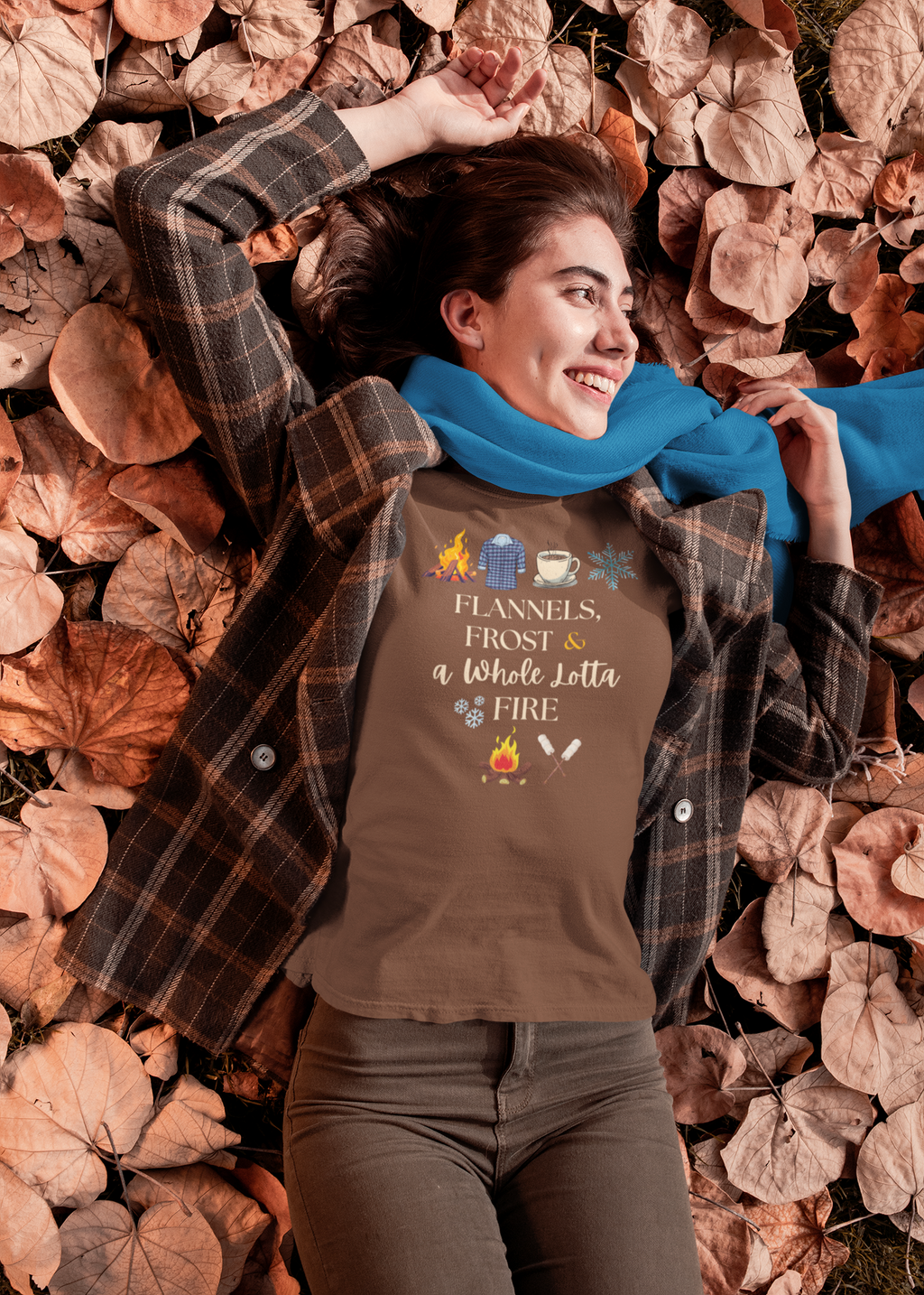 Flannels Frost and Fire Comfort Colors Tee – Cozy Fall Shirt for Women – Campfire Graphic Tee – Autumn Layering Outfit
